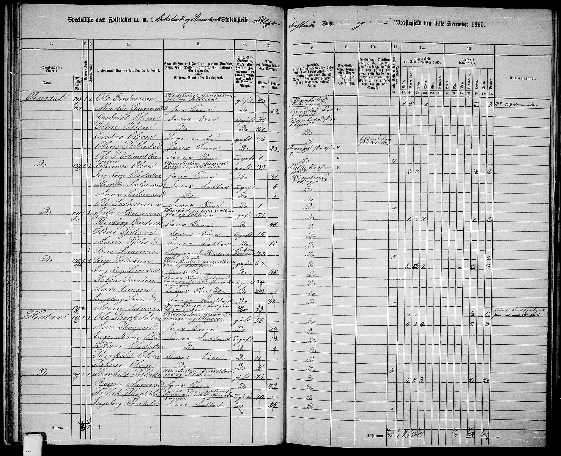 RA, 1865 census for Hægebostad, 1865, p. 35