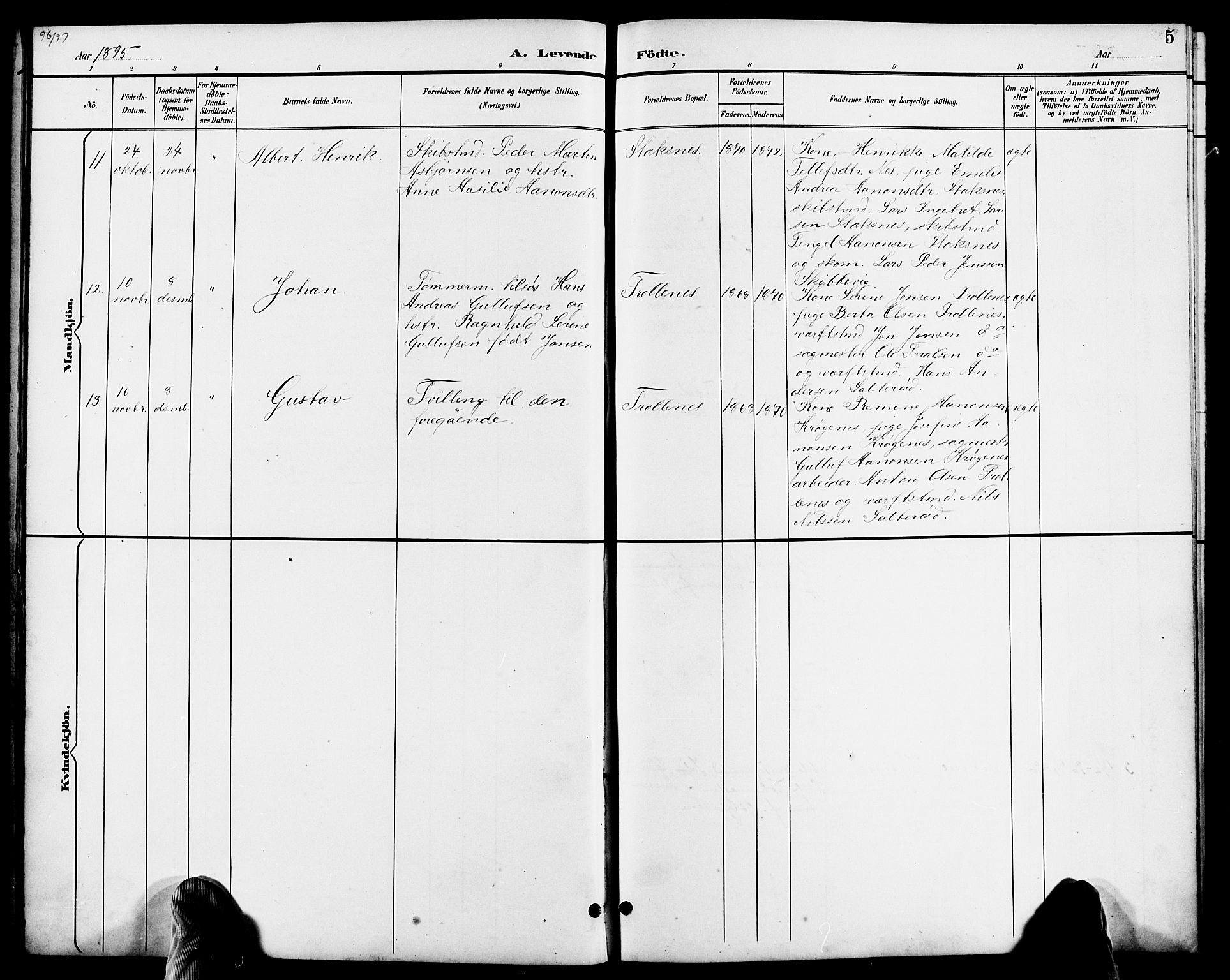 Austre Moland sokneprestkontor, AV/SAK-1111-0001/F/Fb/Fbb/L0002: Parish register (copy) no. B 2, 1894-1918, p. 5