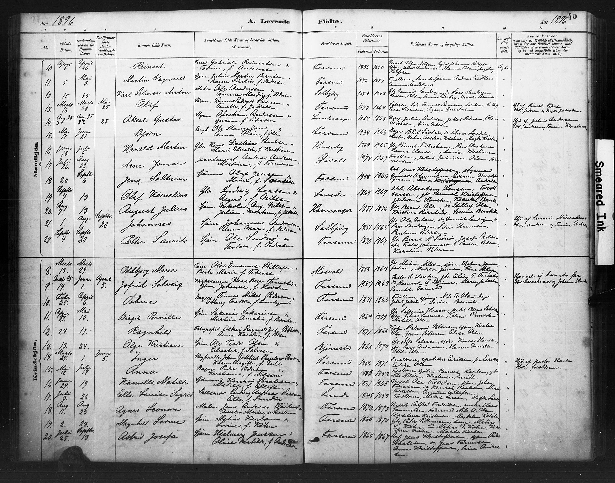 Farsund sokneprestkontor, AV/SAK-1111-0009/F/Fb/L0001: Parish register (copy) no. B 1, 1886-1931, p. 46