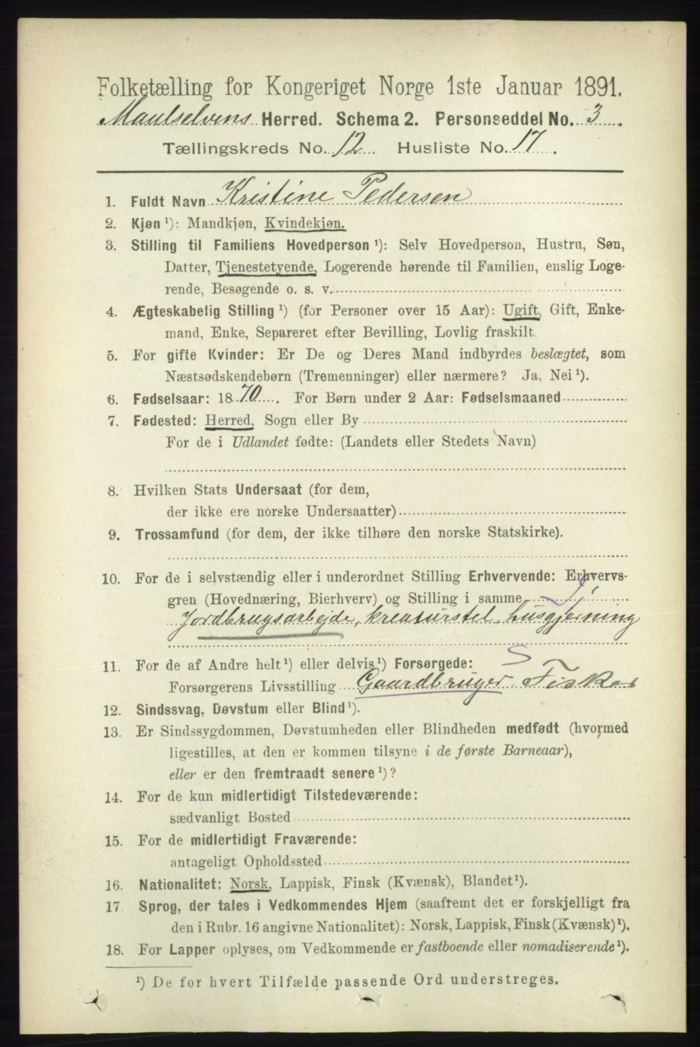 RA, 1891 census for 1924 Målselv, 1891, p. 3903