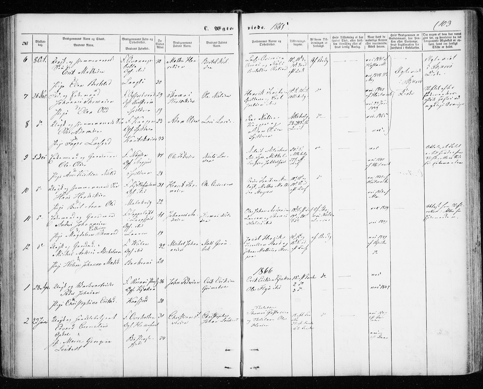 Skjervøy sokneprestkontor, SATØ/S-1300/H/Ha/Haa/L0011kirke: Parish register (official) no. 11, 1861-1877, p. 103