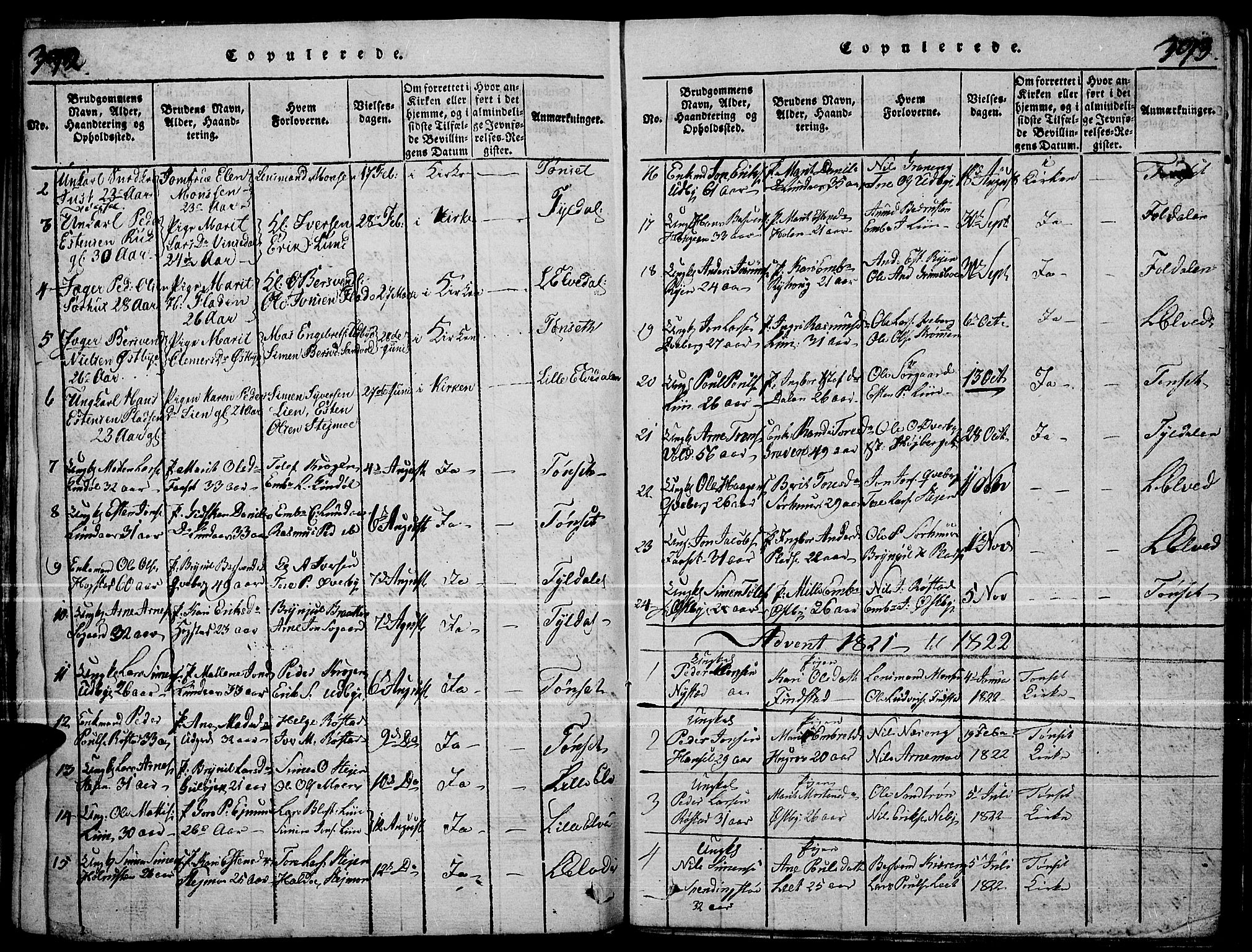 Tynset prestekontor, SAH/PREST-058/H/Ha/Haa/L0018: Parish register (official) no. 18, 1815-1829, p. 392-393