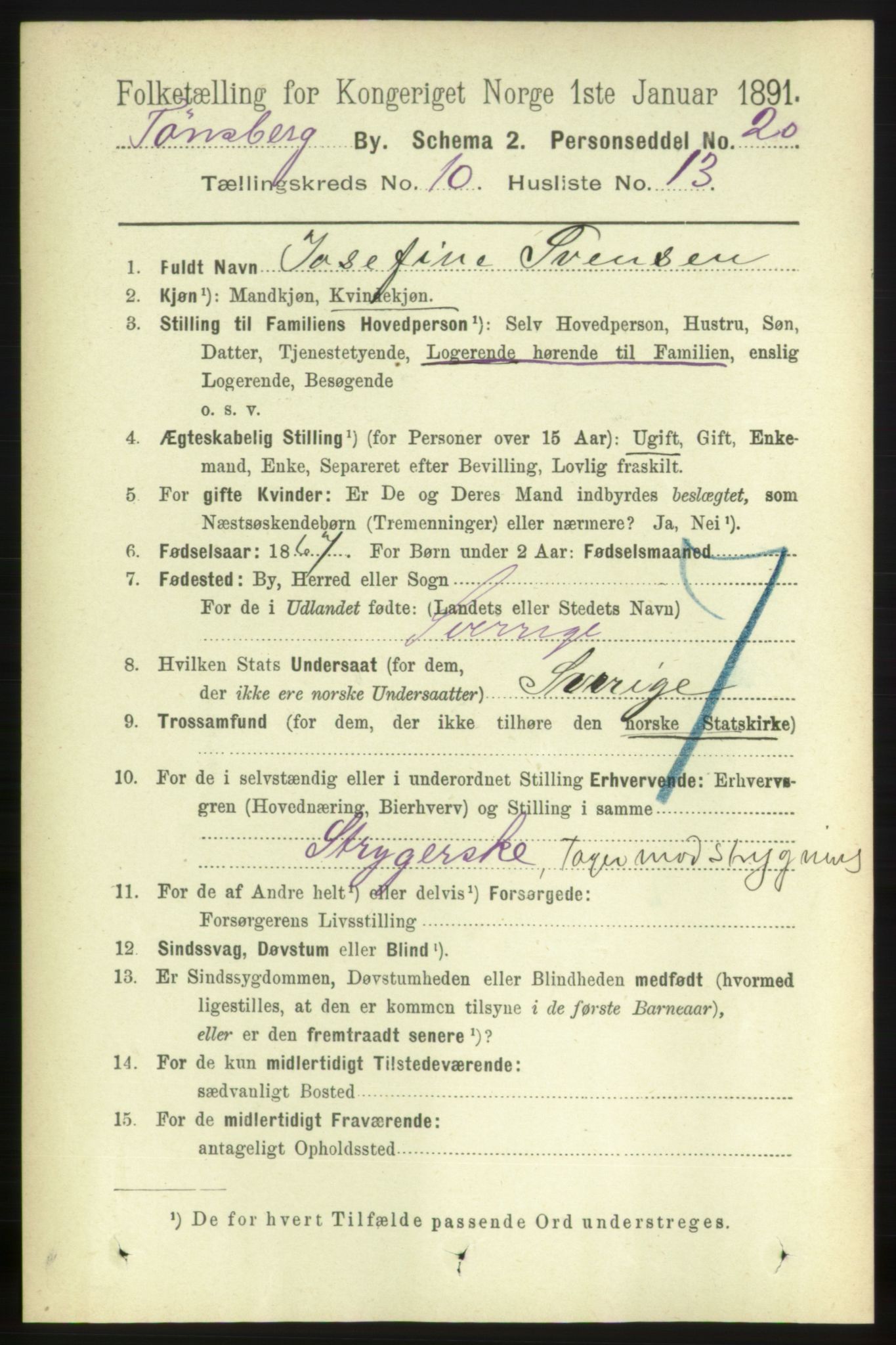 RA, 1891 census for 0705 Tønsberg, 1891, p. 3780