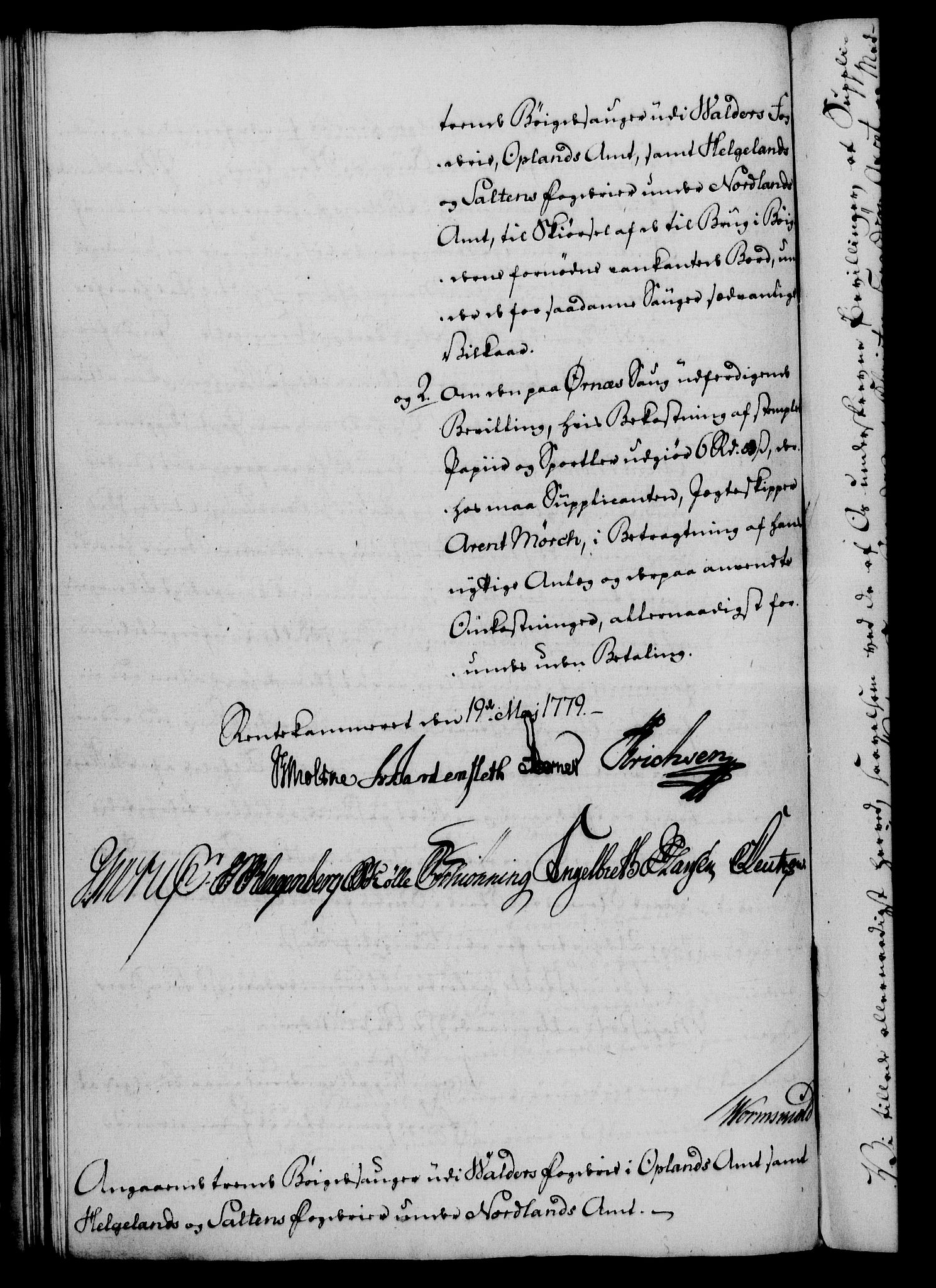 Rentekammeret, Kammerkanselliet, RA/EA-3111/G/Gf/Gfa/L0061: Norsk relasjons- og resolusjonsprotokoll (merket RK 52.61), 1779, p. 225
