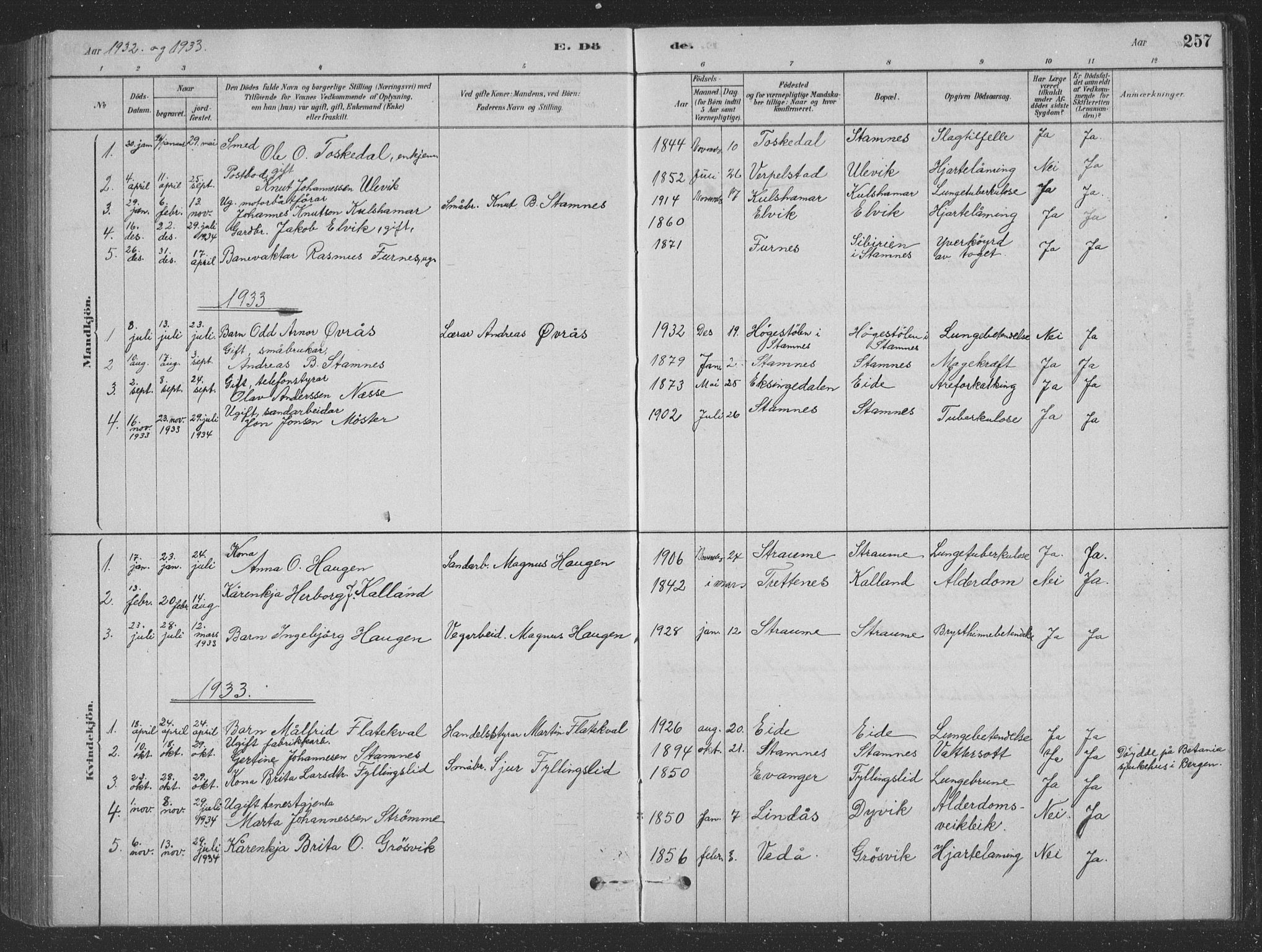 Vaksdal Sokneprestembete, SAB/A-78901/H/Hab: Parish register (copy) no. D 1, 1878-1939, p. 257