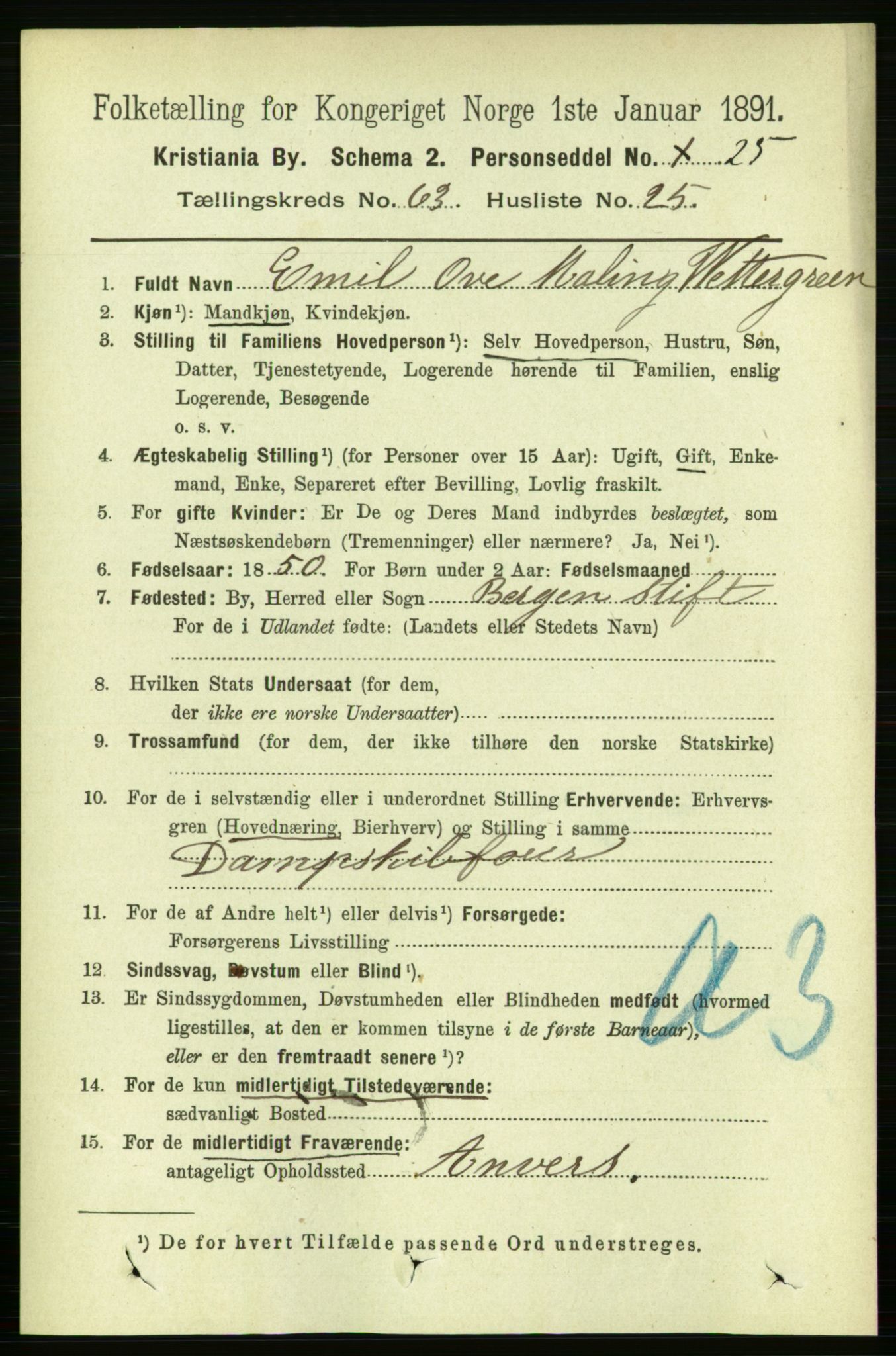 RA, 1891 census for 0301 Kristiania, 1891, p. 34206