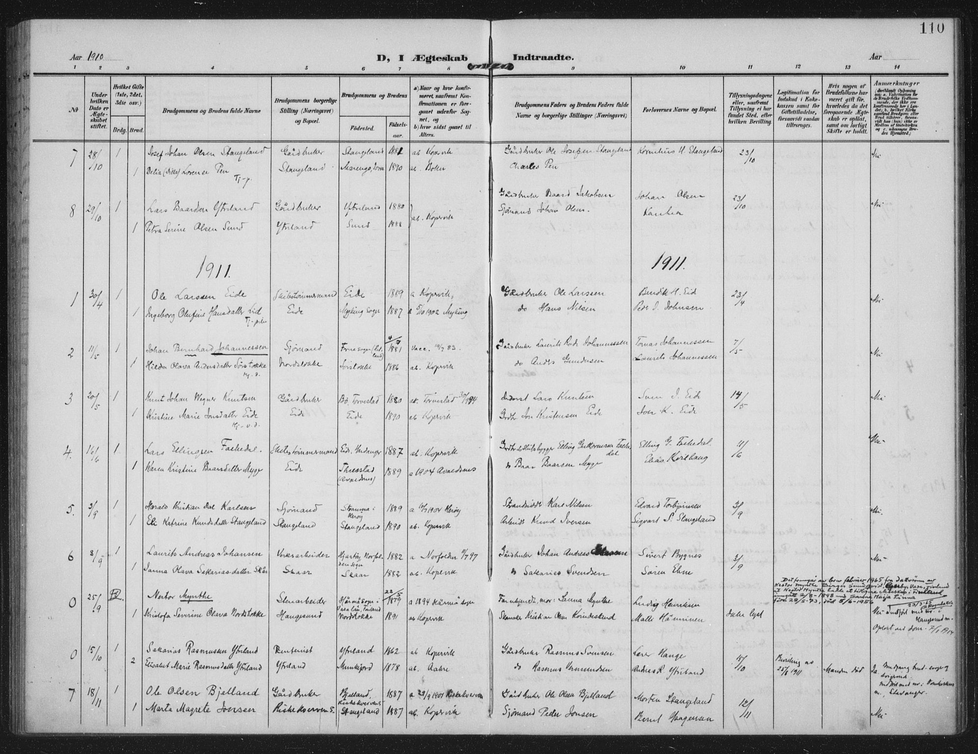 Kopervik sokneprestkontor, SAST/A-101850/H/Ha/Haa/L0003: Parish register (official) no. A 3, 1906-1924, p. 110