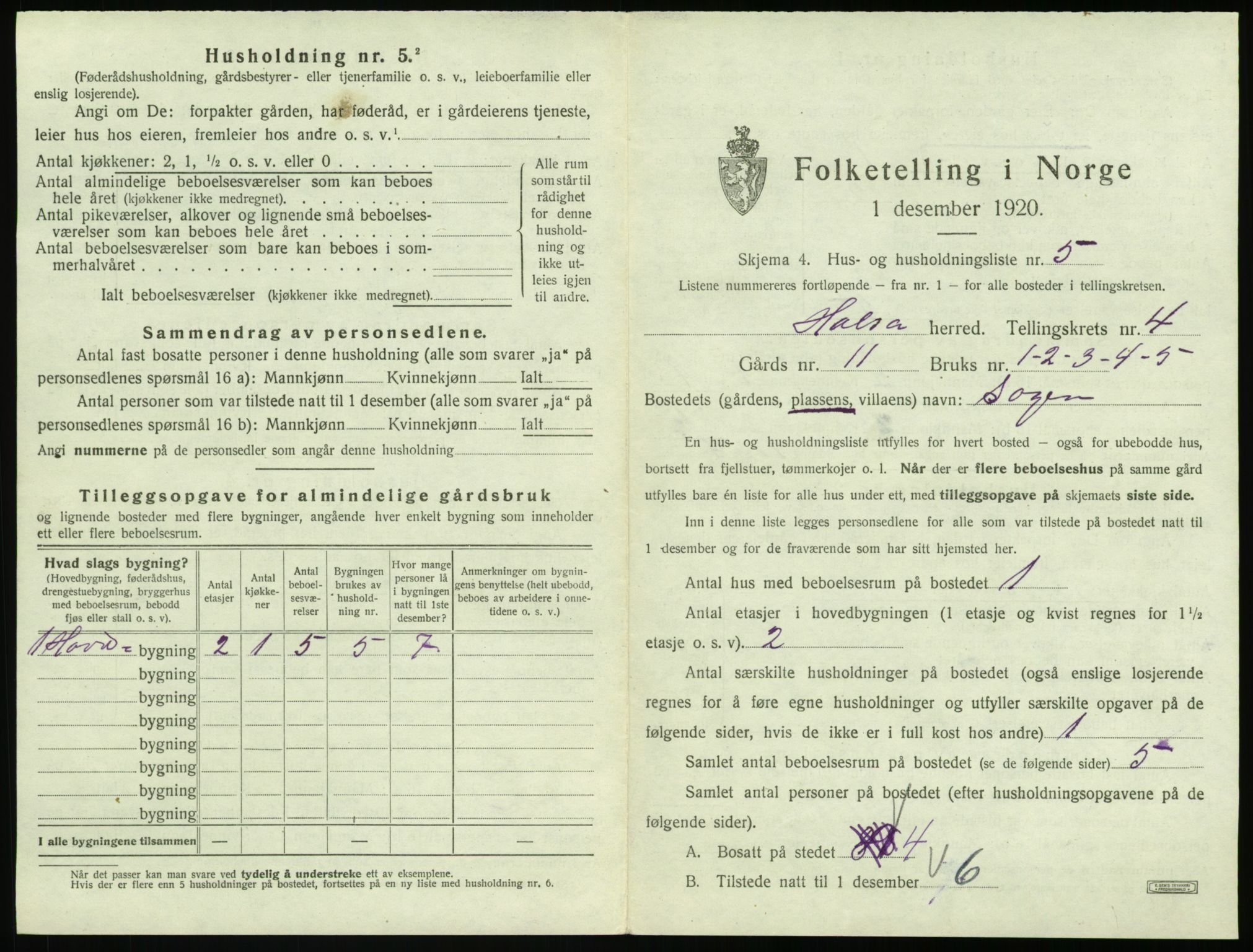 SAT, 1920 census for Halsa, 1920, p. 236