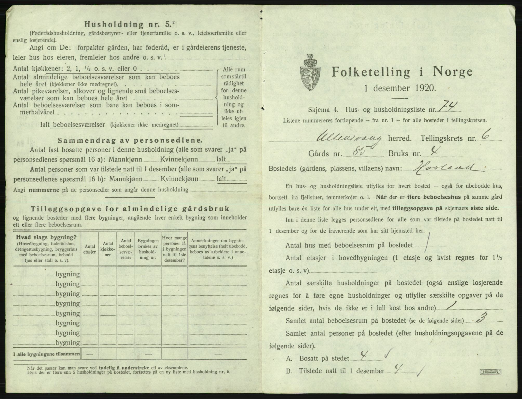 SAB, 1920 census for Ullensvang, 1920, p. 703