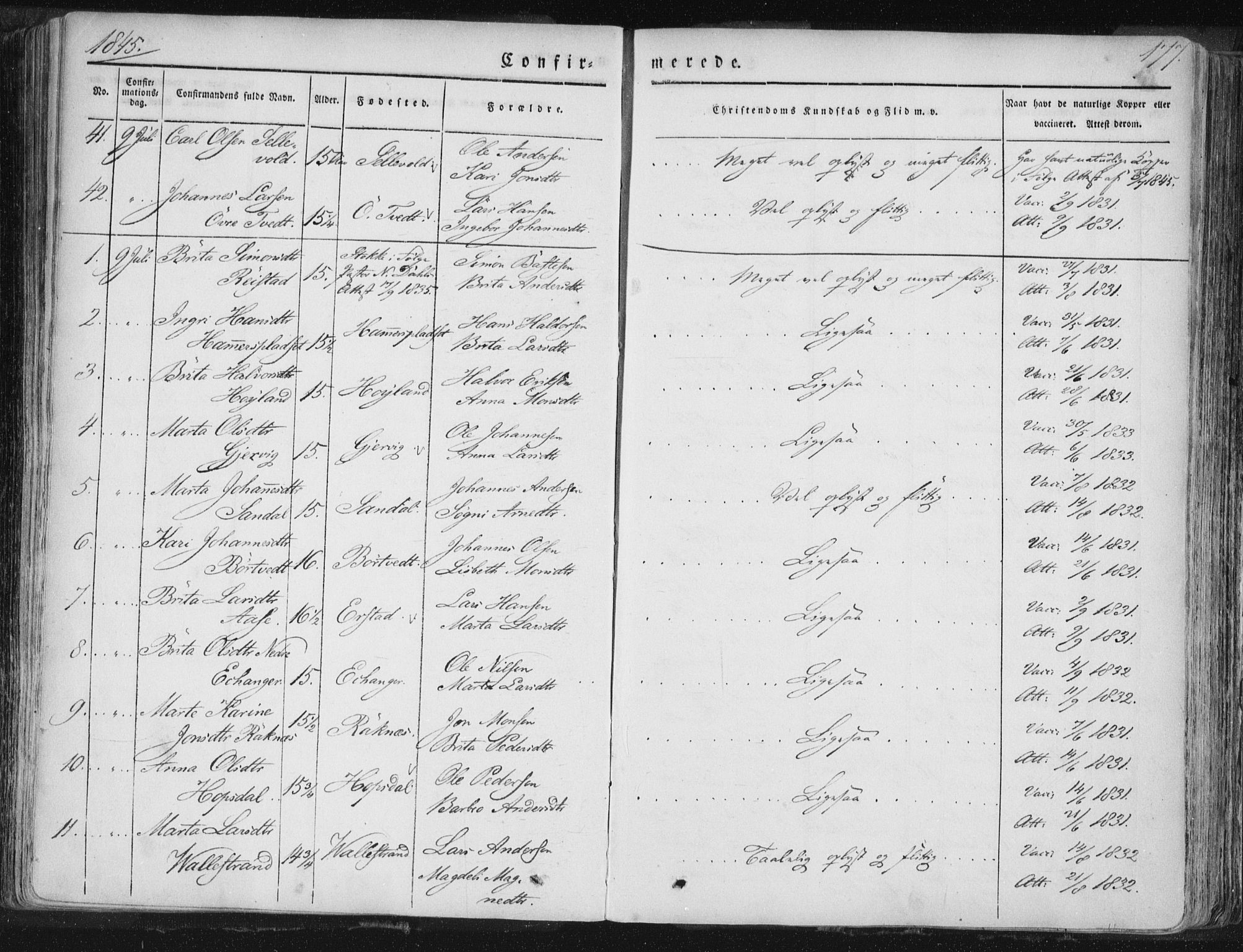 Hamre sokneprestembete, AV/SAB-A-75501/H/Ha/Haa/Haaa/L0012: Parish register (official) no. A 12, 1834-1845, p. 177