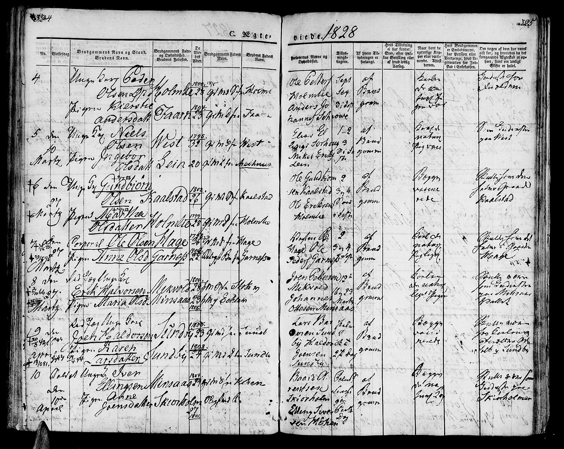 Ministerialprotokoller, klokkerbøker og fødselsregistre - Nord-Trøndelag, SAT/A-1458/723/L0237: Parish register (official) no. 723A06, 1822-1830, p. 324-325