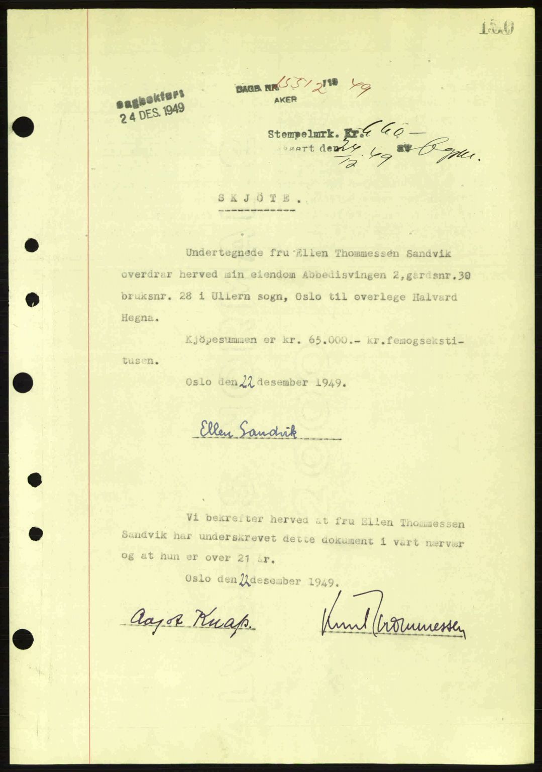 Oslo byskriverembete, AV/SAO-A-10227/G/Gb/Gbd/Gbda/L0017: Mortgage book no. A215, 1949-1950, Diary no: : 15512/1949