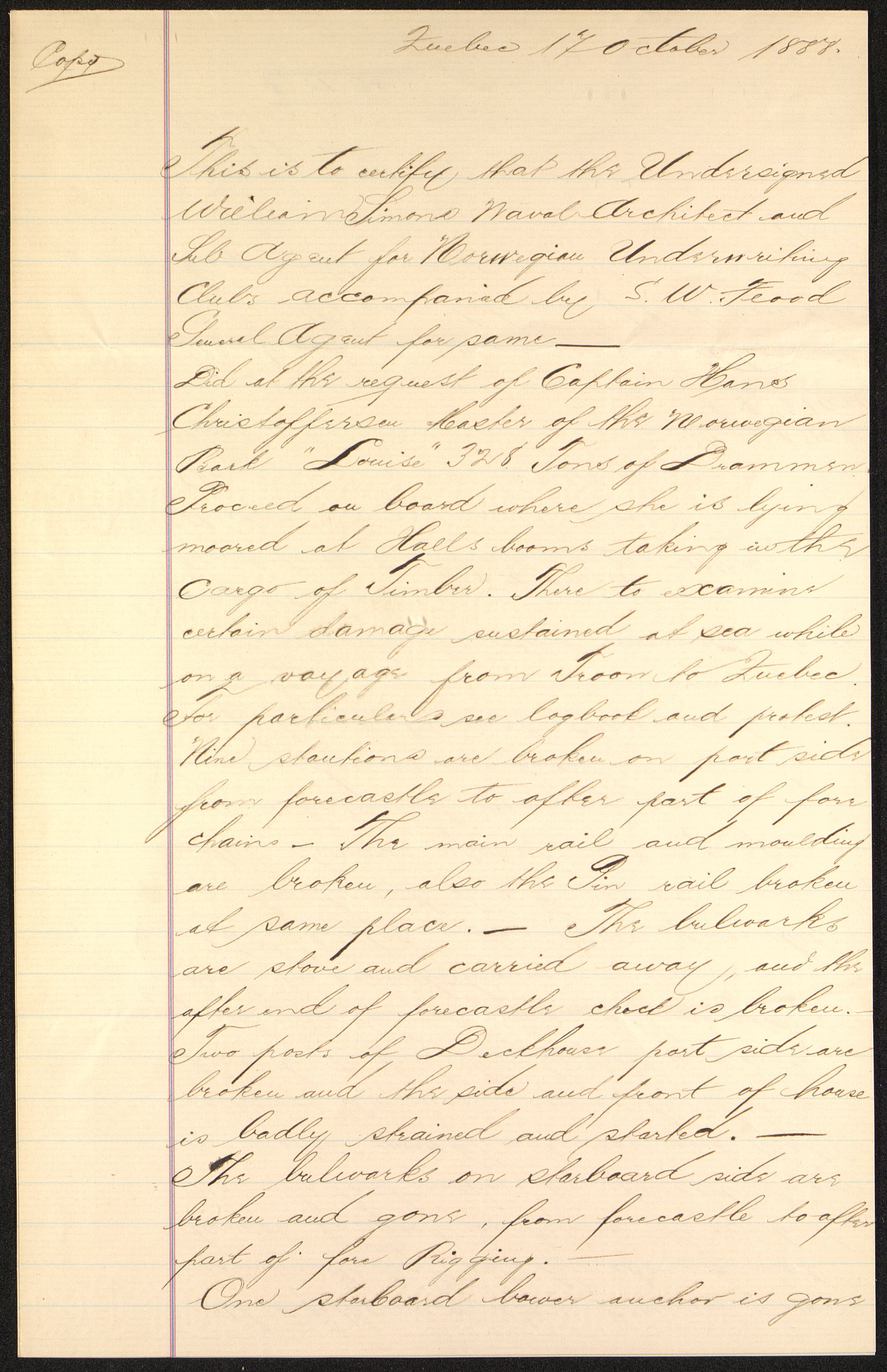 Pa 63 - Østlandske skibsassuranceforening, VEMU/A-1079/G/Ga/L0023/0001: Havaridokumenter / Carl Johan, Titania, Norrøna, Thor, Try, Louise, 1888, p. 44