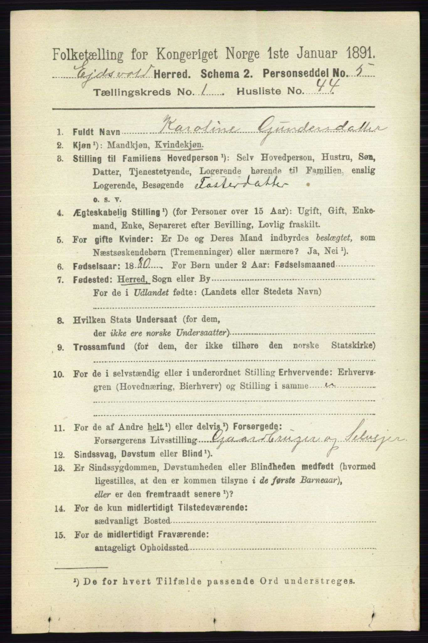 RA, 1891 census for 0237 Eidsvoll, 1891, p. 491