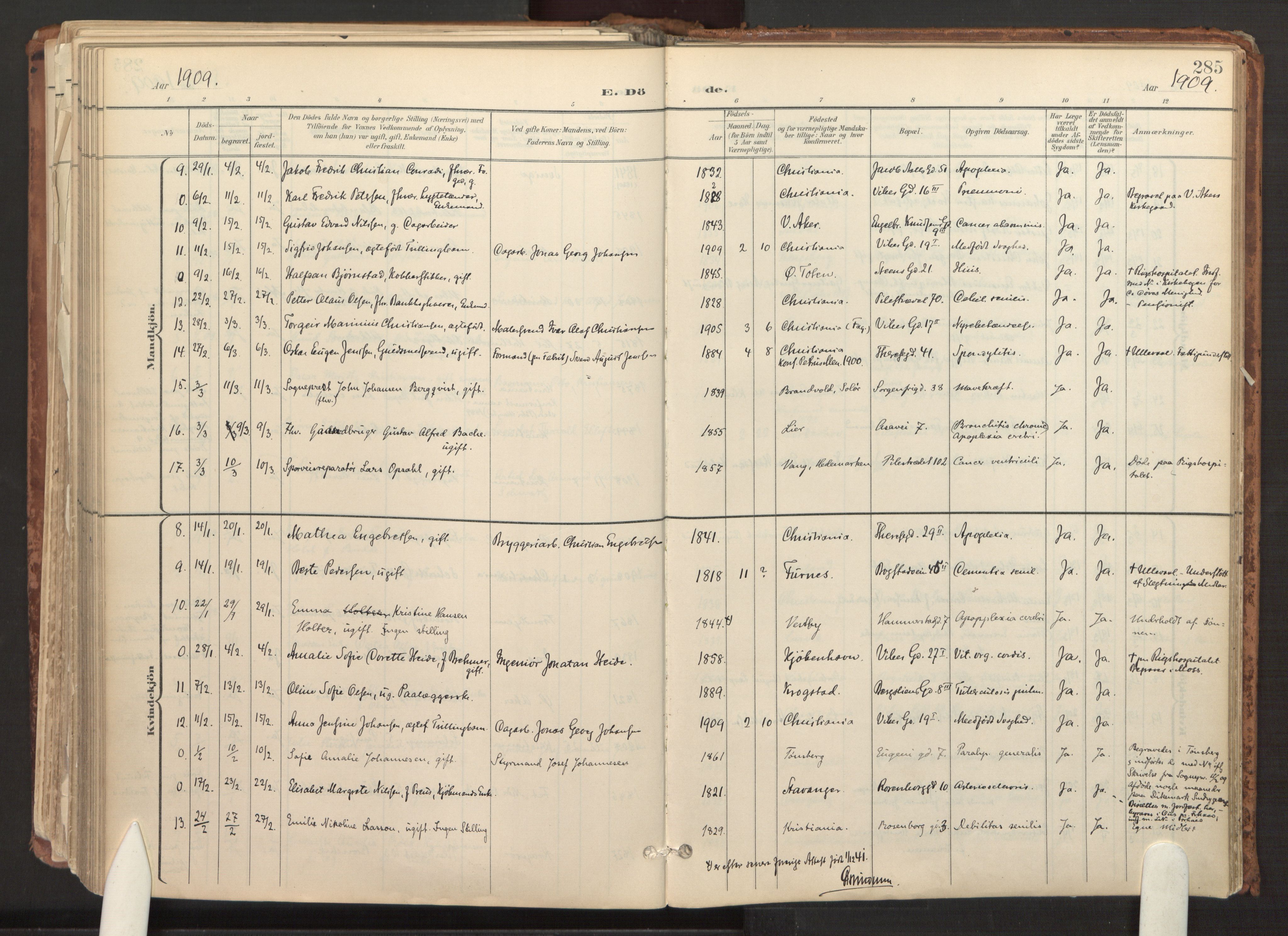 Fagerborg prestekontor Kirkebøker, SAO/A-10844/F/Fa/L0003: Parish register (official) no. 3, 1898-1916, p. 285