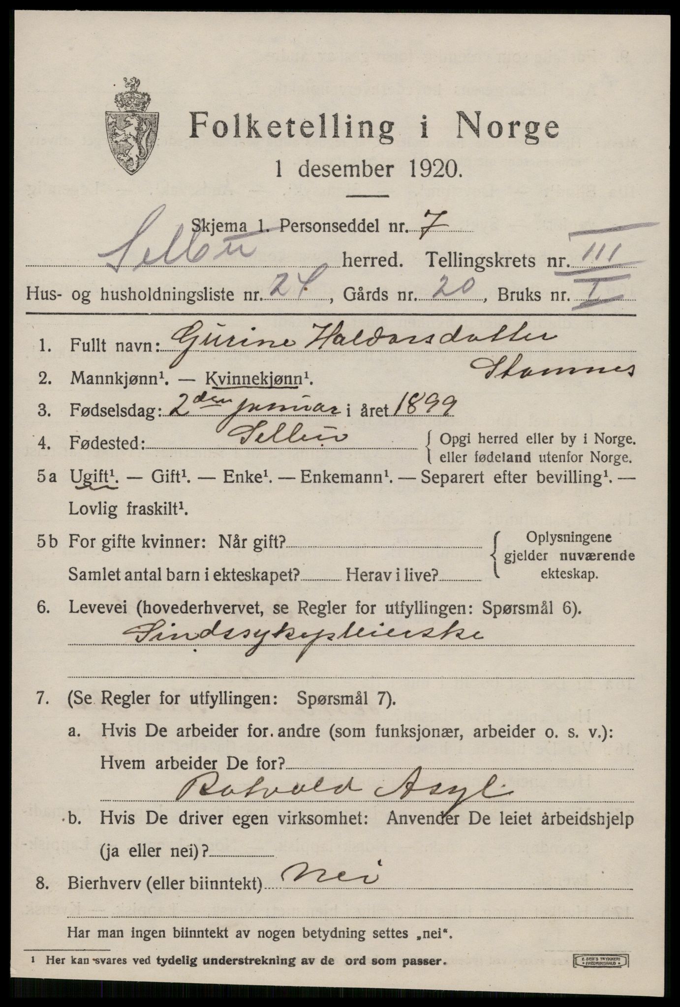 SAT, 1920 census for Selbu, 1920, p. 2764