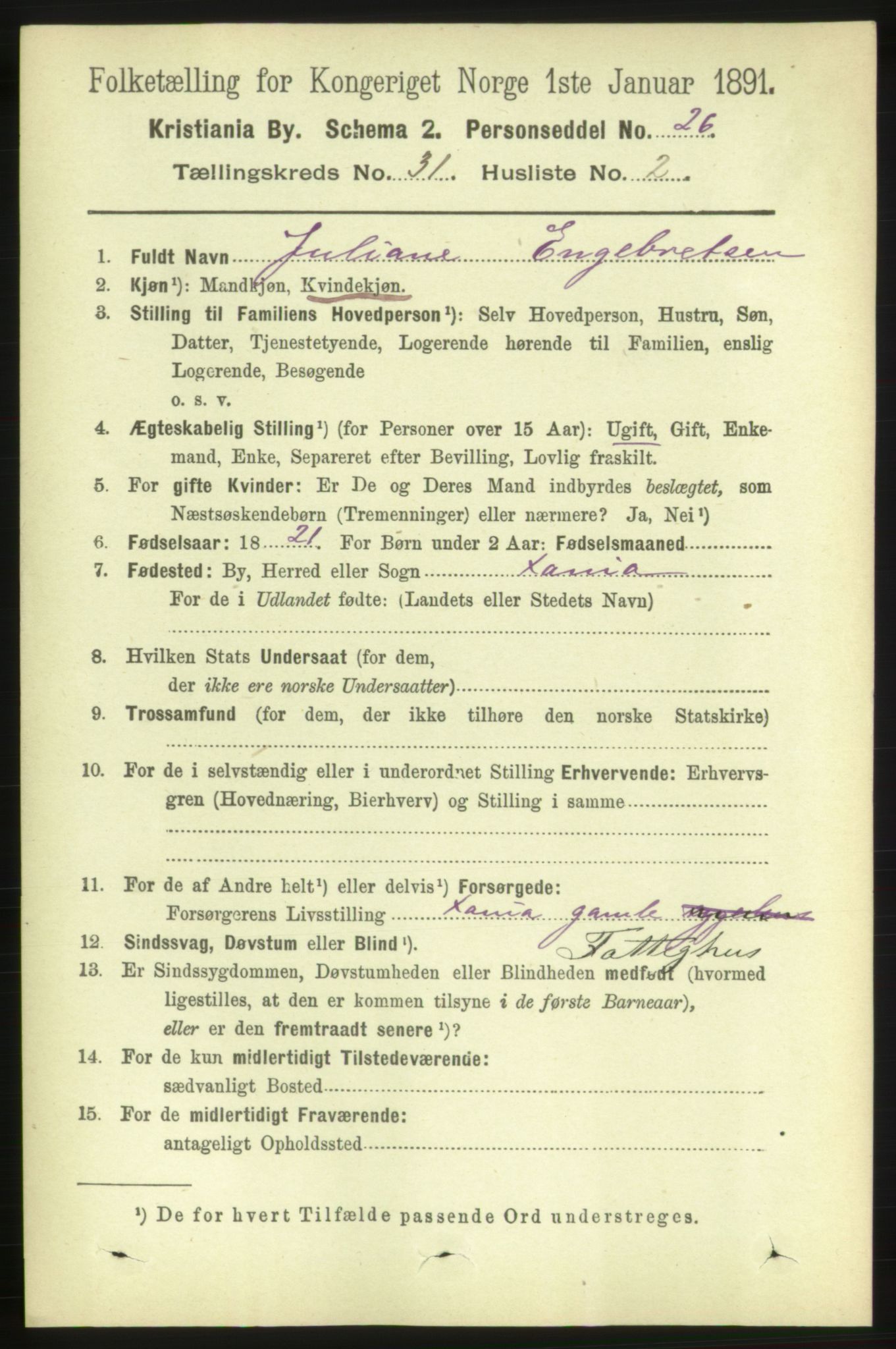 RA, 1891 census for 0301 Kristiania, 1891, p. 15961