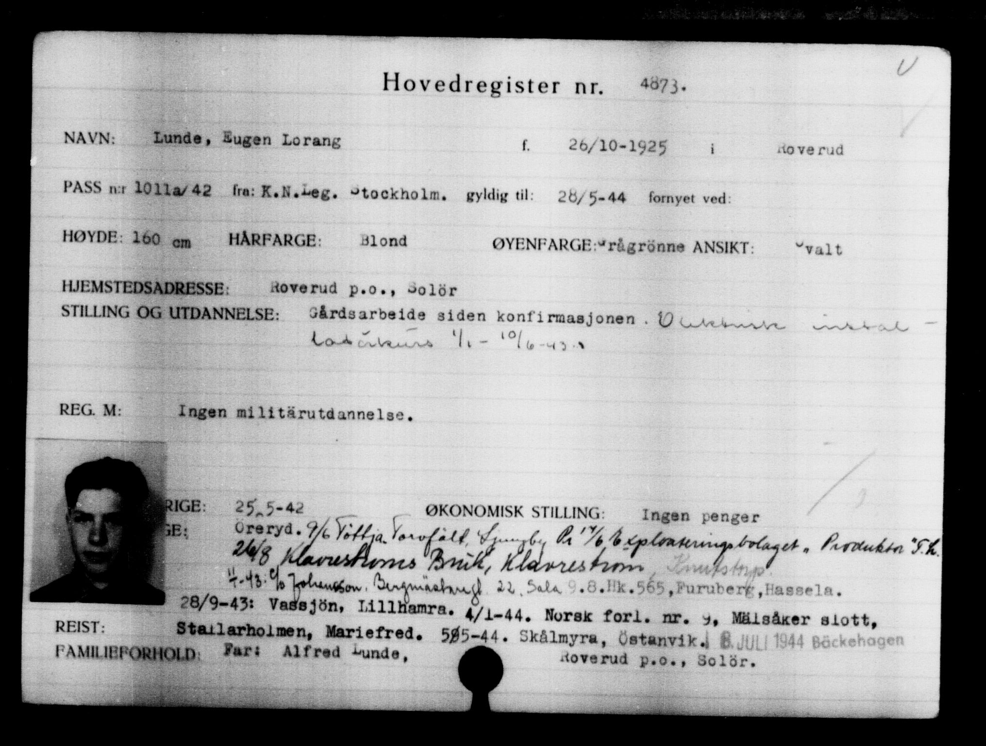 Utenriksstasjonene, Legasjonen i Stockholm, Flyktningkontoret, AV/RA-S-6753/V/Va/L0004: Kjesäterkartoteket, flyktninger med registreringsnr. 3496-6610, 1940-1945, p. 1634