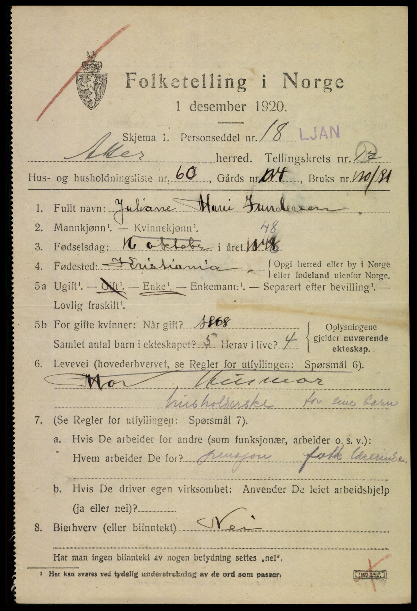 SAO, 1920 census for Aker, 1920, p. 74522