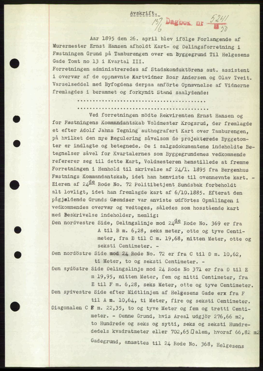 Byfogd og Byskriver i Bergen, AV/SAB-A-3401/03/03Bc/L0033: Mortgage book no. A26-27, 1950-1950, Diary no: : 5241/1950