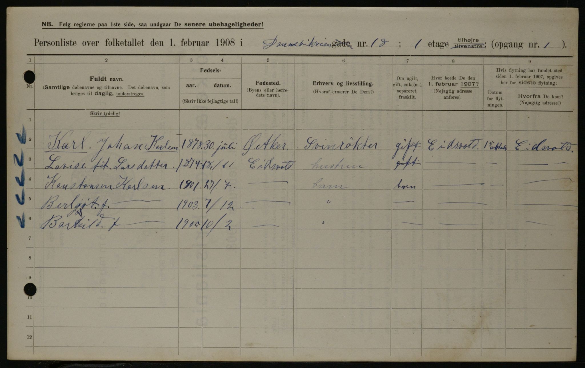 OBA, Municipal Census 1908 for Kristiania, 1908, p. 14318