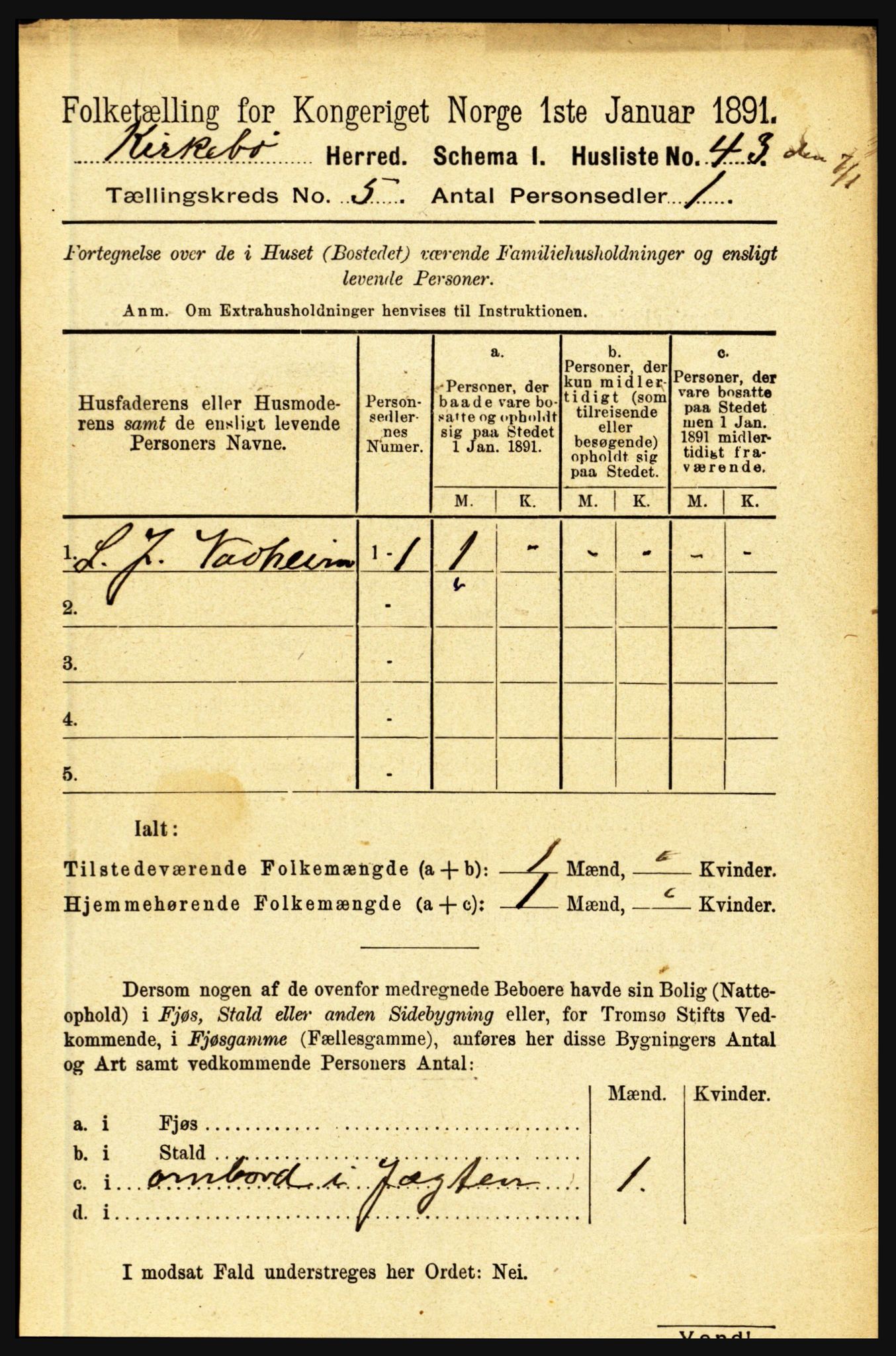 RA, 1891 census for 1416 Kyrkjebø, 1891, p. 1055