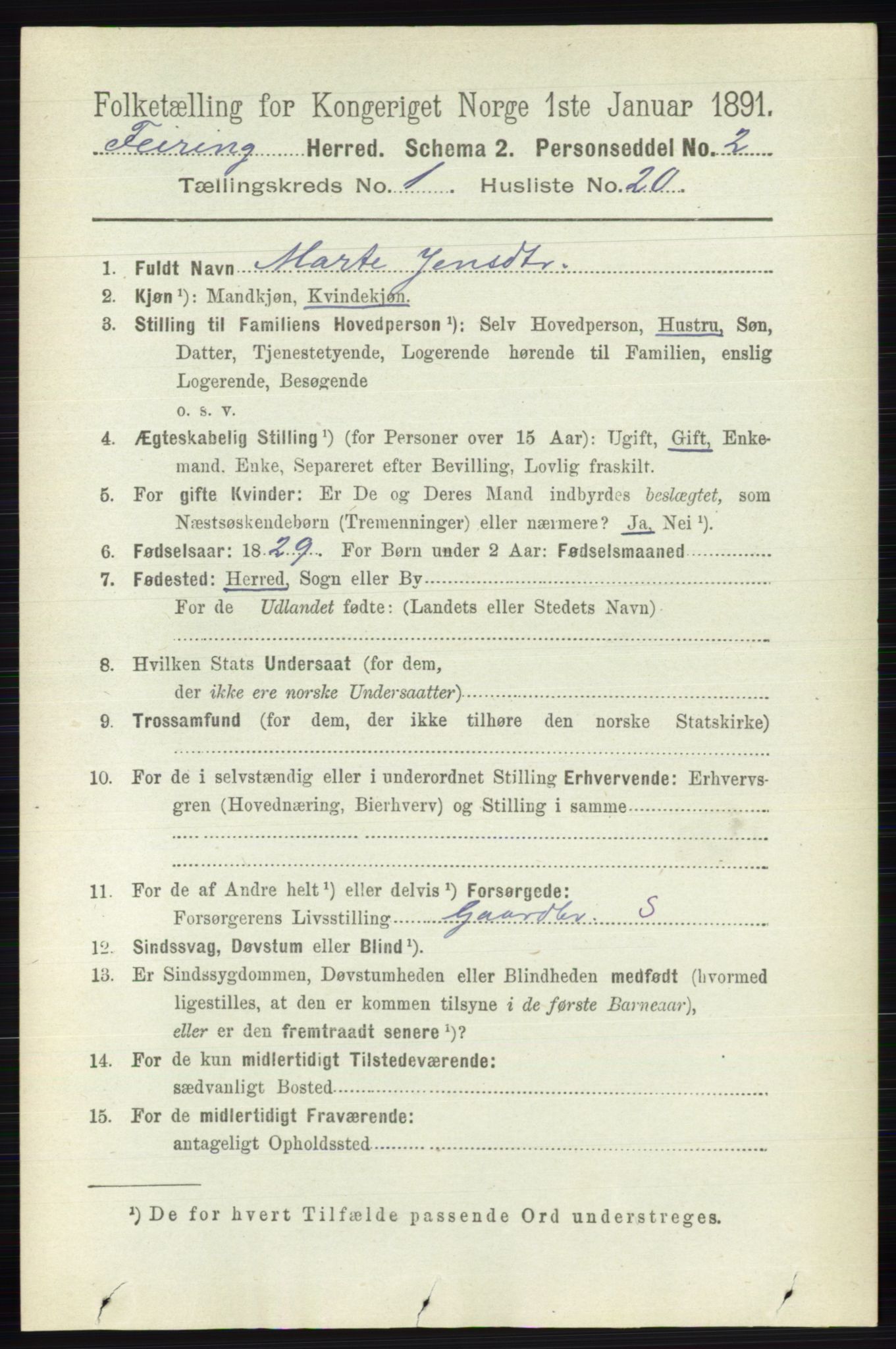RA, 1891 census for 0240 Feiring, 1891, p. 196
