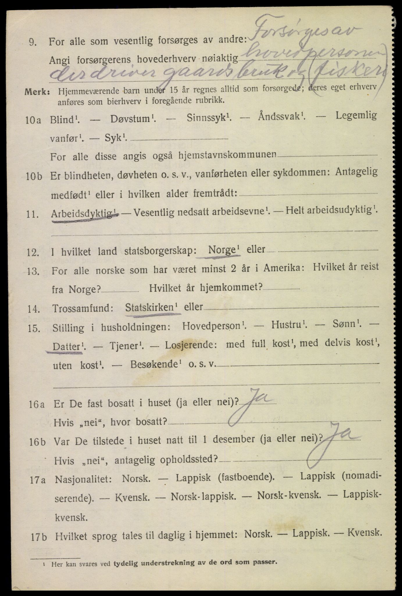 SAT, 1920 census for Gimsøy, 1920, p. 2522