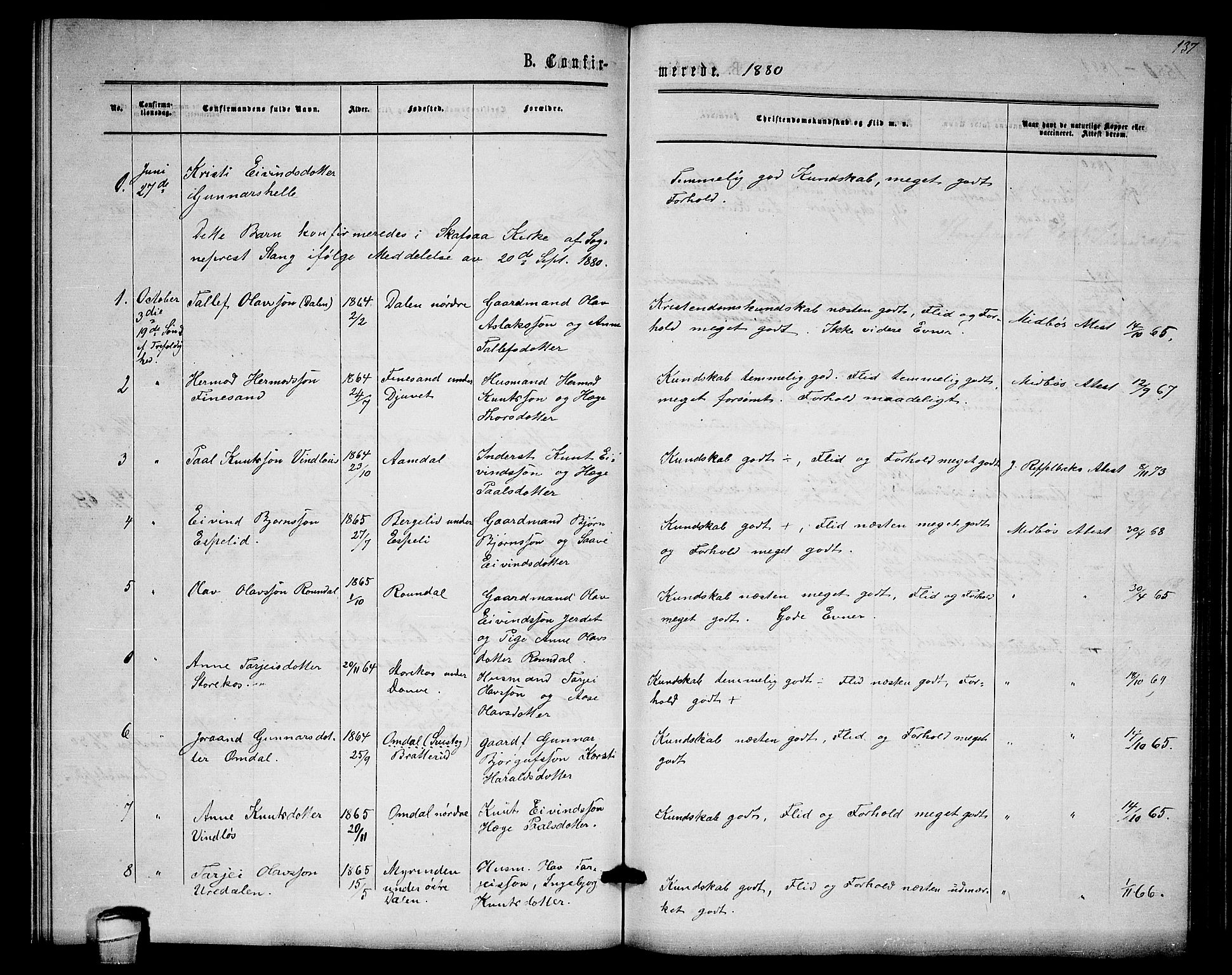 Lårdal kirkebøker, AV/SAKO-A-284/G/Gb/L0002: Parish register (copy) no. II 2, 1865-1888, p. 137