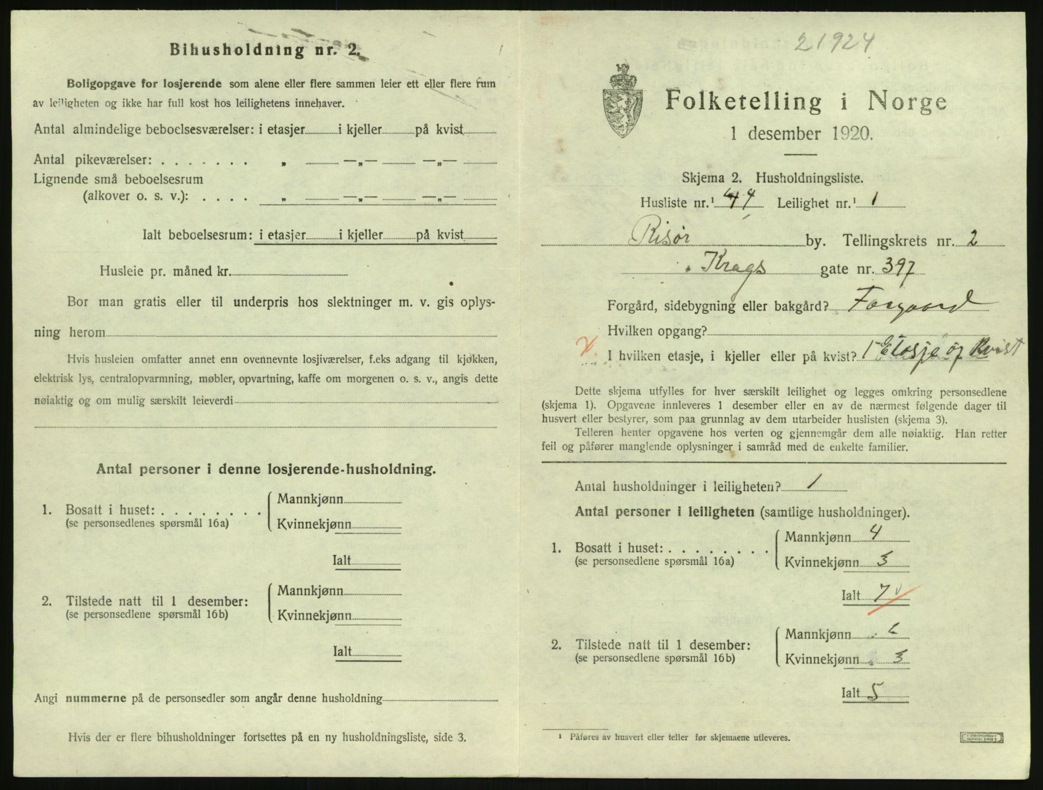 SAK, 1920 census for Risør, 1920, p. 2081