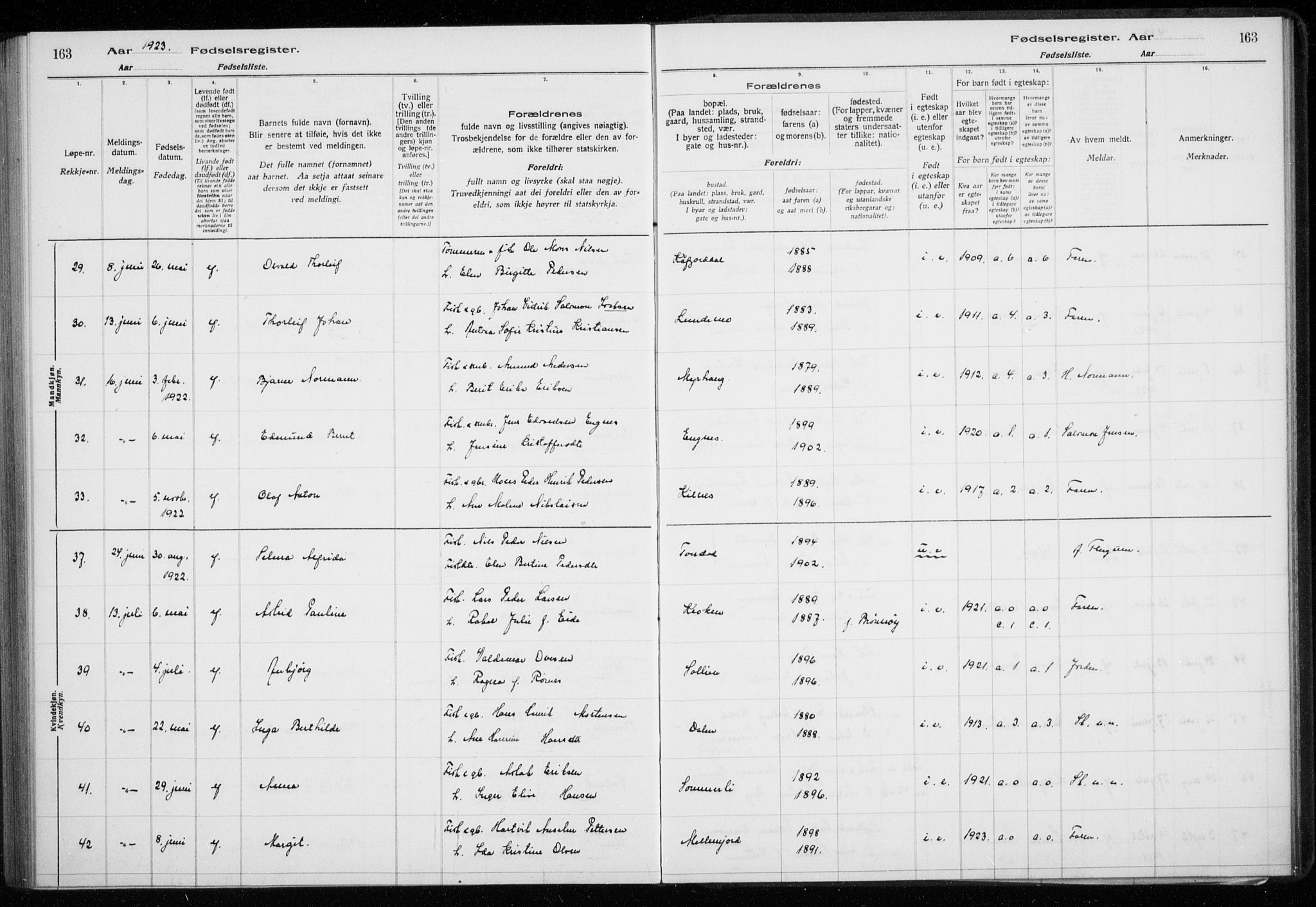 Lyngen sokneprestembete, AV/SATØ-S-1289/I/Ia/L0075: Birth register no. 75, 1916-1924, p. 163