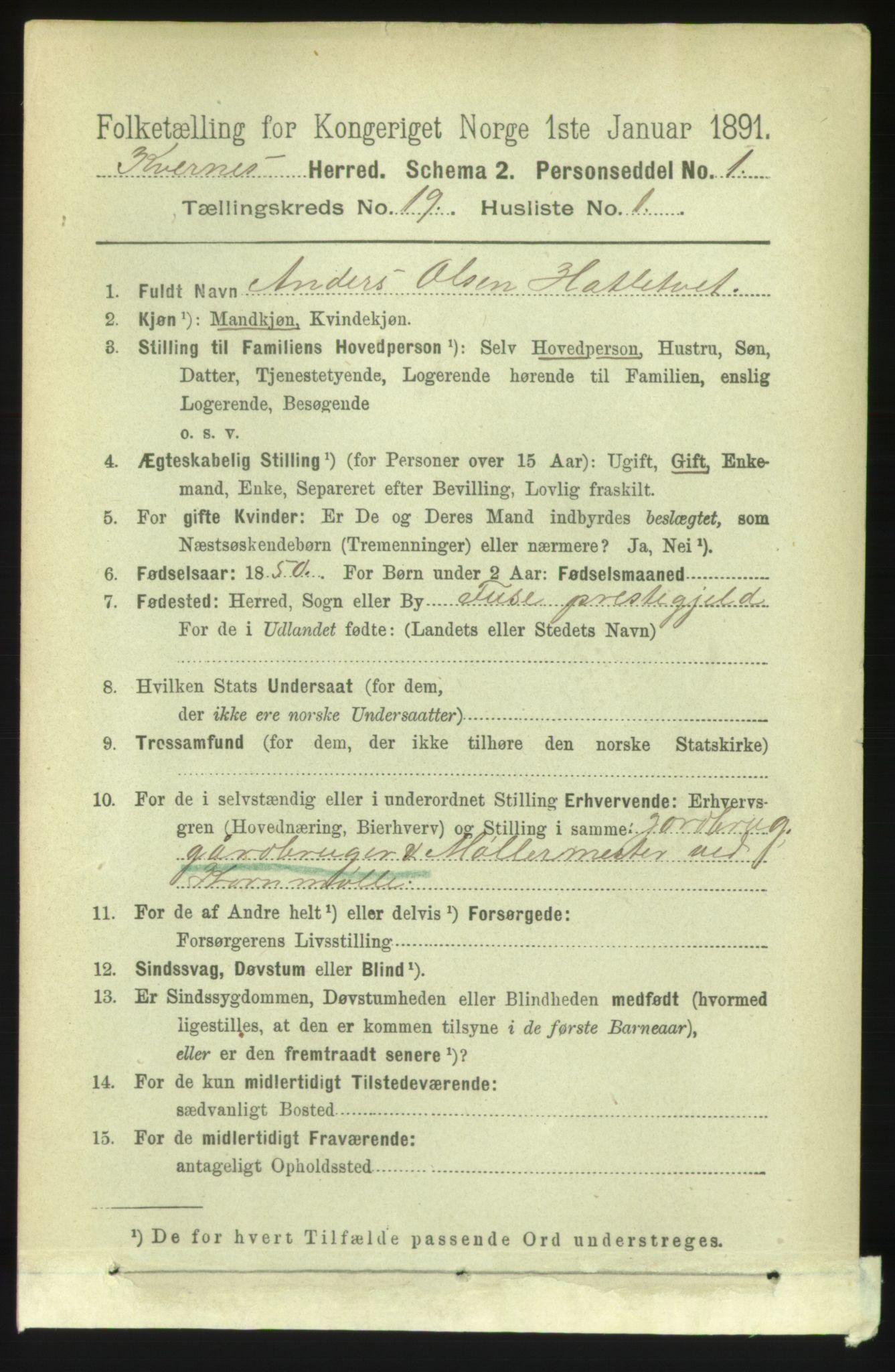 RA, 1891 census for 1553 Kvernes, 1891, p. 8456