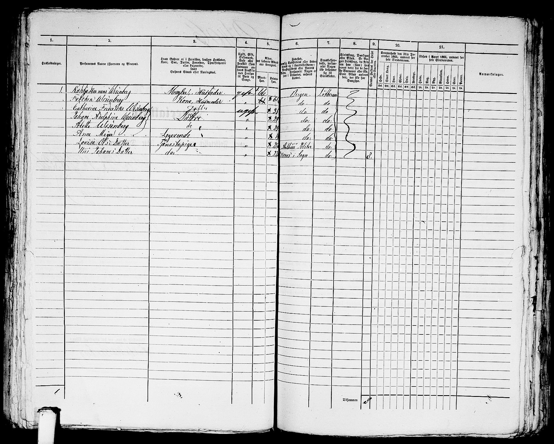 RA, 1865 census for Bergen, 1865, p. 4916