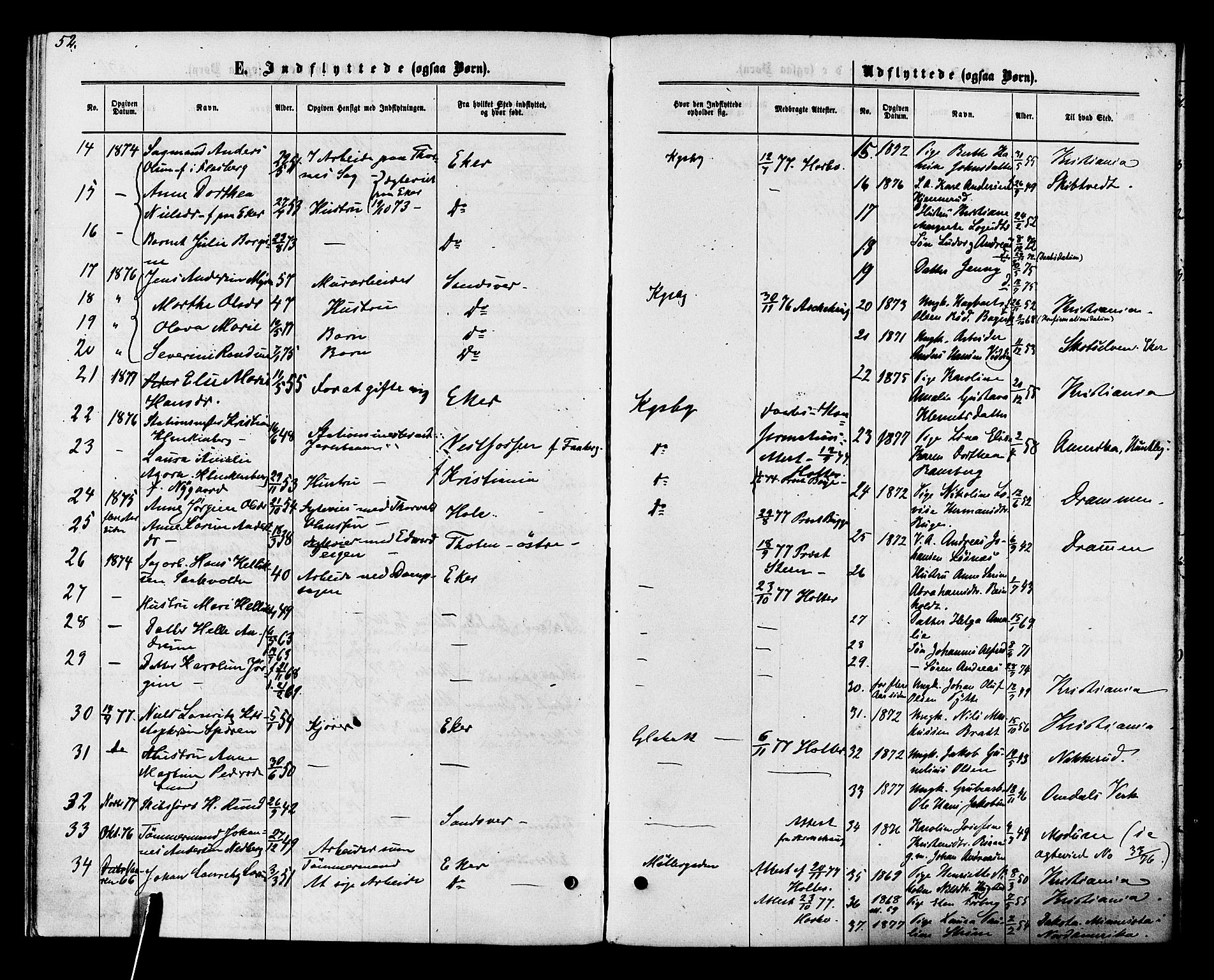 Kongsberg kirkebøker, SAKO/A-22/F/Fa/L0011: Parish register (official) no. I 11, 1876-1877, p. 52