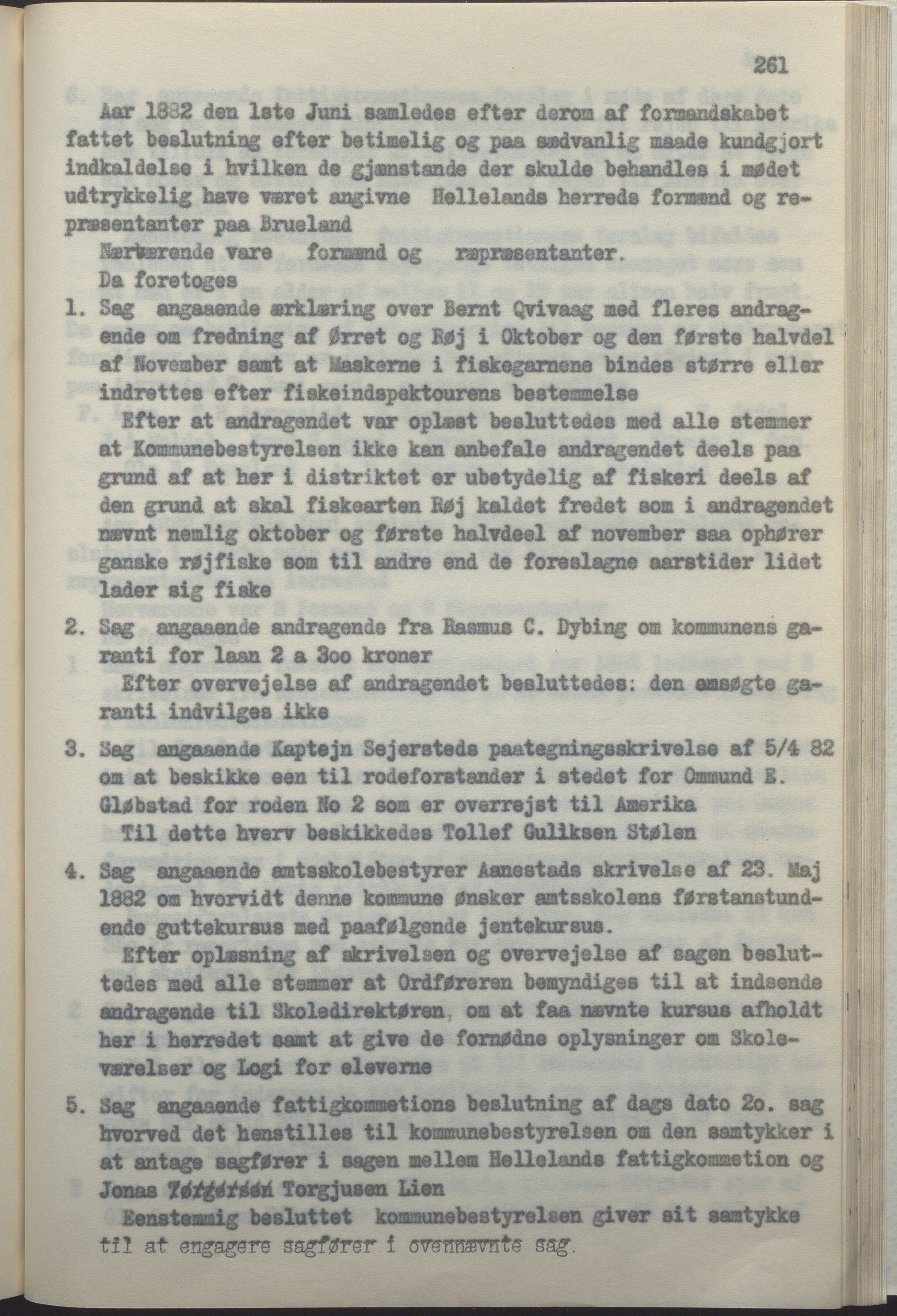 Helleland kommune - Formannskapet, IKAR/K-100479/A/Ab/L0002: Avskrift av møtebok, 1866-1887, p. 261