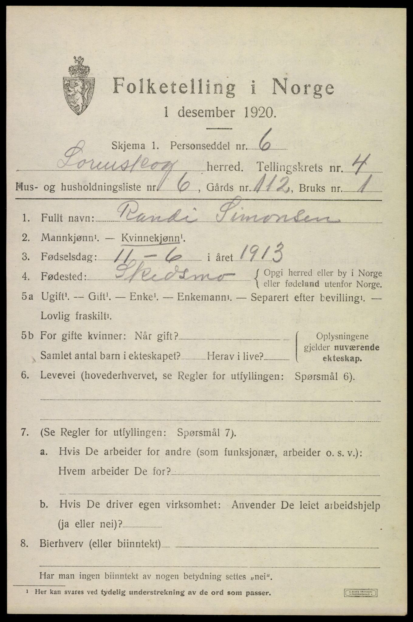 SAO, 1920 census for Lørenskog, 1920, p. 3517
