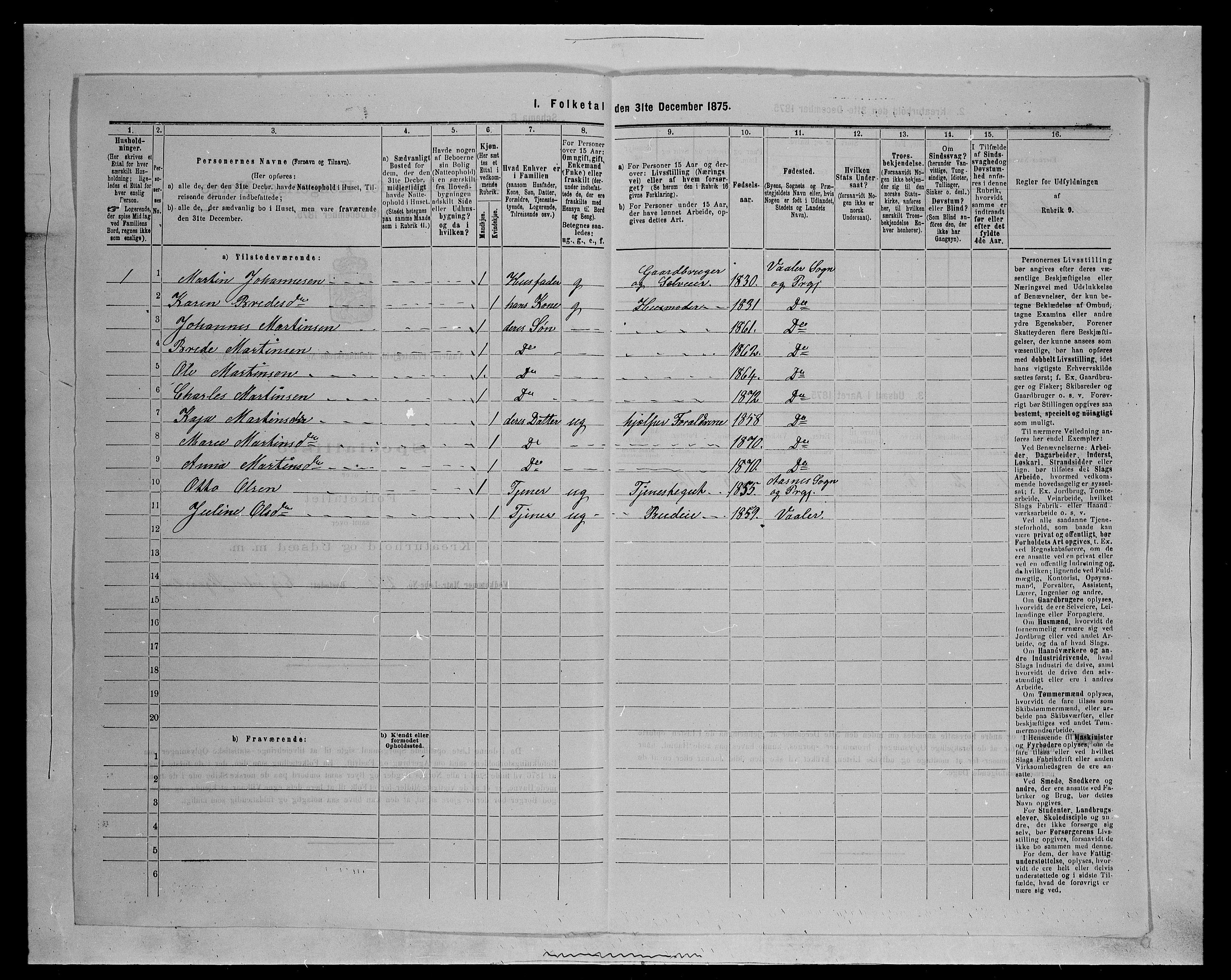 SAH, 1875 census for 0426P Våler parish (Hedmark), 1875, p. 1185