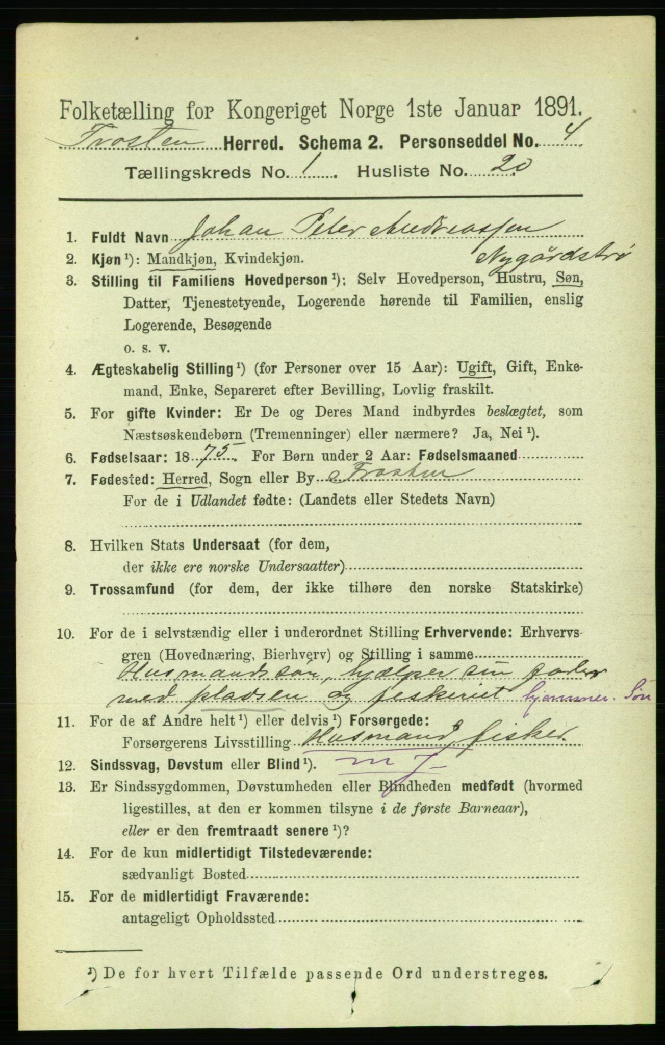 RA, 1891 census for 1717 Frosta, 1891, p. 284