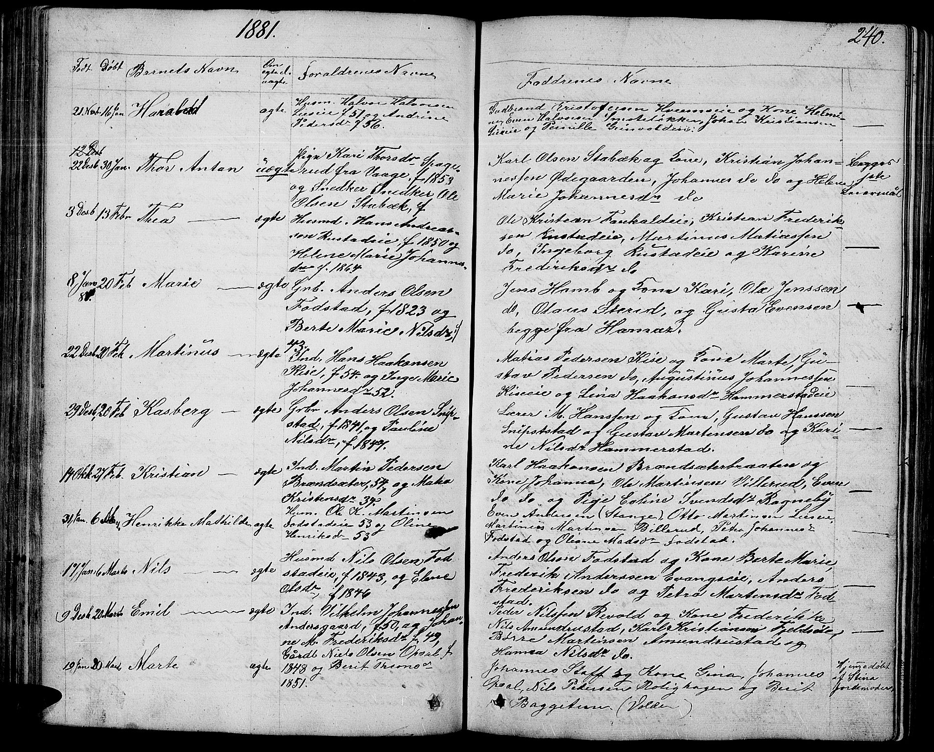 Østre Toten prestekontor, SAH/PREST-104/H/Ha/Hab/L0004: Parish register (copy) no. 4, 1858-1886, p. 240