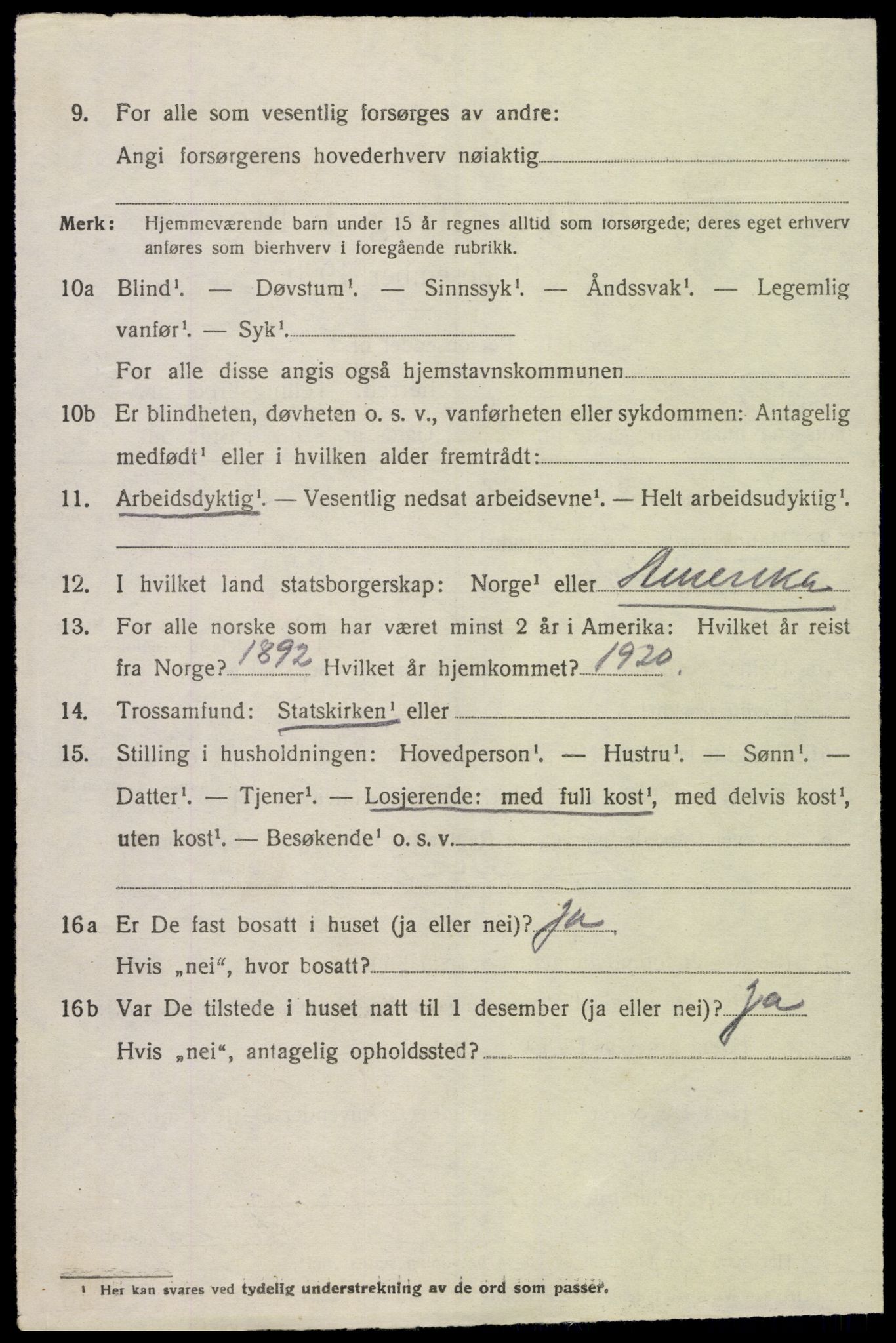 SAK, 1920 census for Vigmostad, 1920, p. 1192