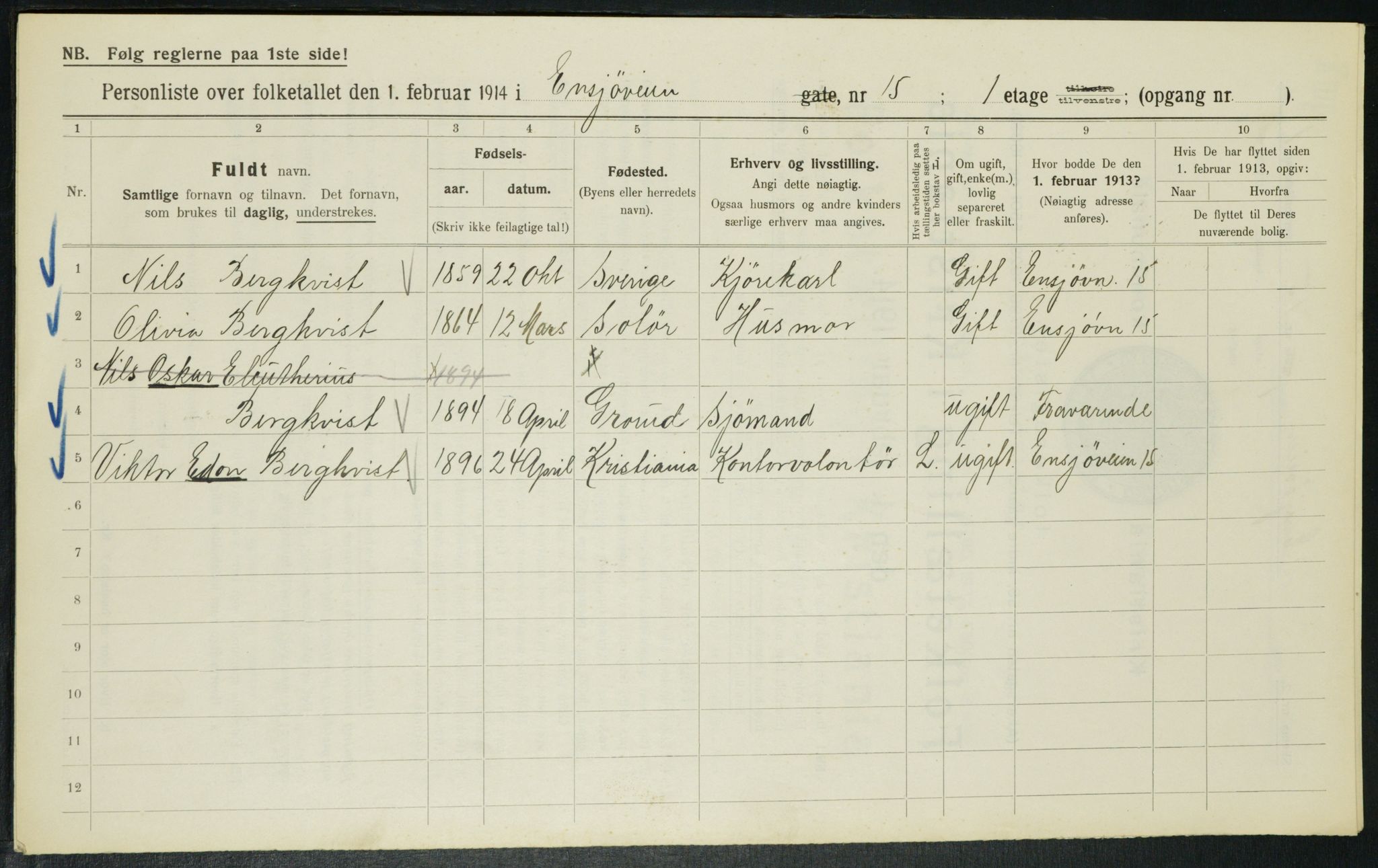 OBA, Municipal Census 1914 for Kristiania, 1914, p. 22123