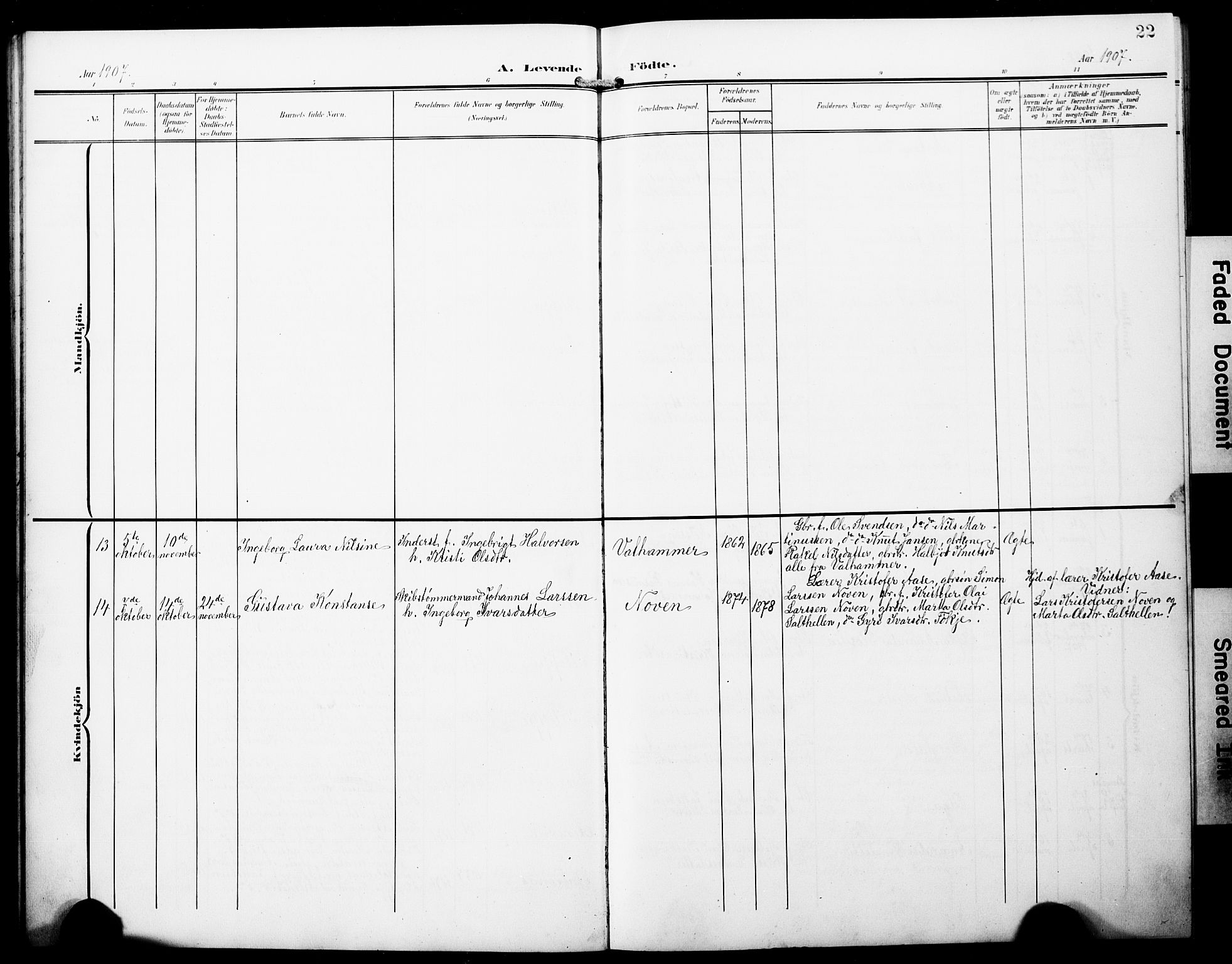 Austevoll sokneprestembete, AV/SAB-A-74201/H/Ha/Hab/Habb/L0005: Parish register (copy) no. B 5, 1902-1910, p. 22