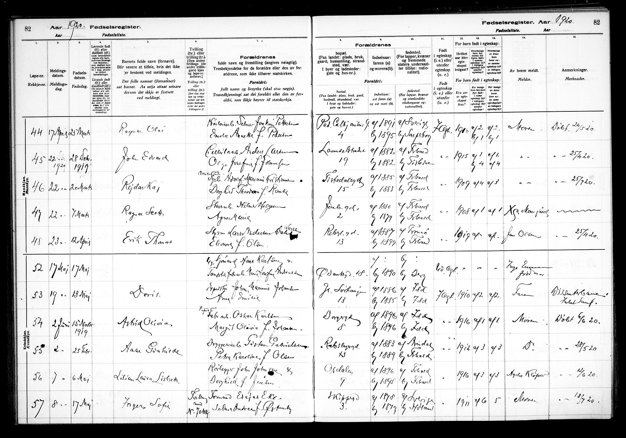 Halden prestekontor Kirkebøker, AV/SAO-A-10909/J/Ja/L0001: Birth register no. I 1, 1916-1925, p. 82