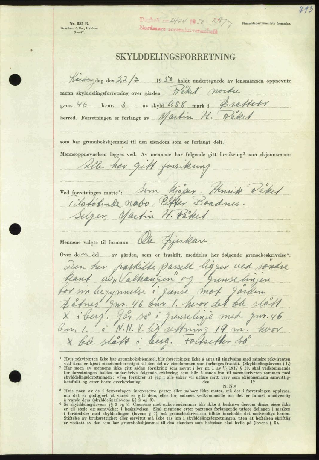 Nordmøre sorenskriveri, AV/SAT-A-4132/1/2/2Ca: Mortgage book no. A115, 1950-1950, Diary no: : 2424/1950