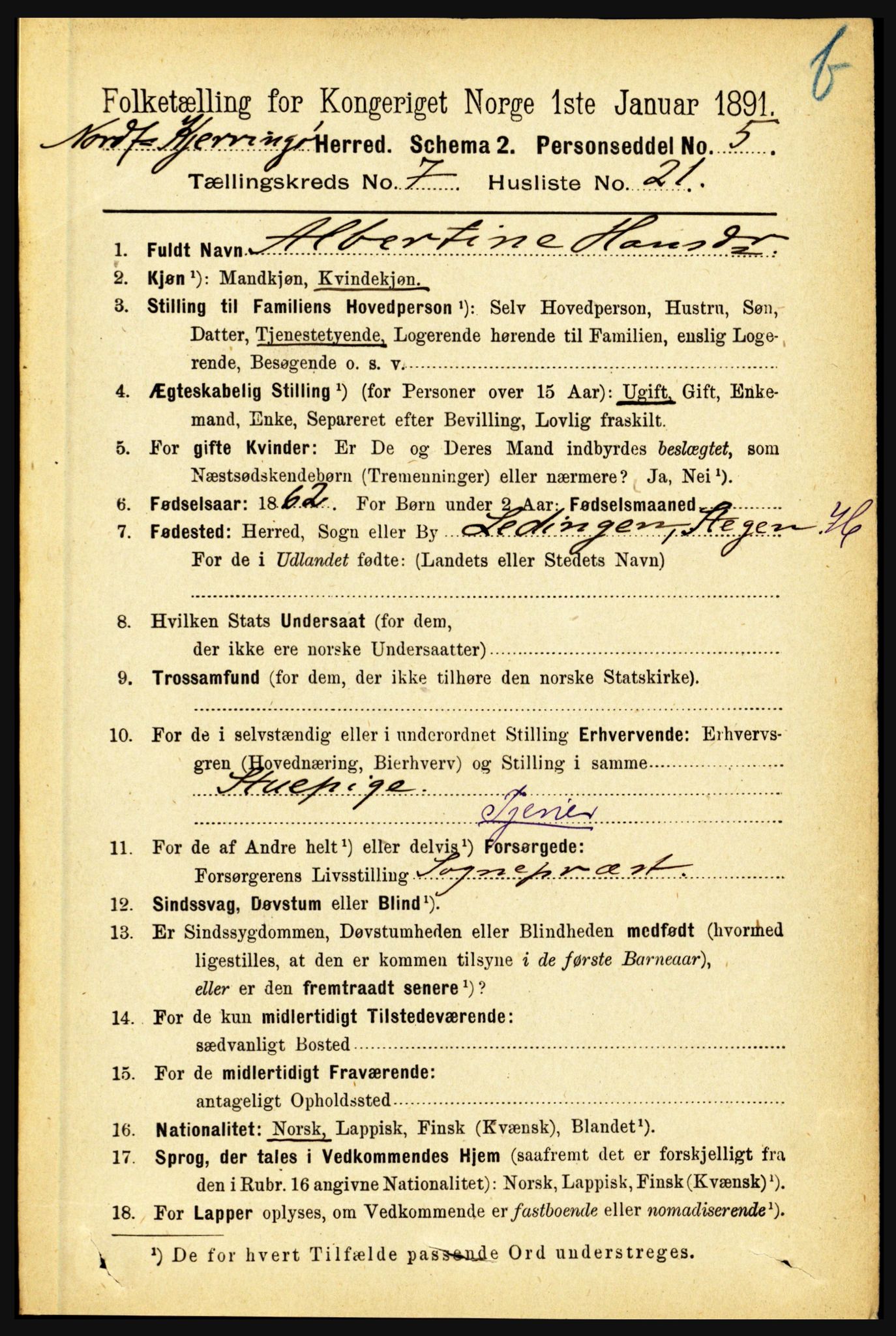 RA, 1891 census for 1846 Nordfold-Kjerringøy, 1891, p. 1910