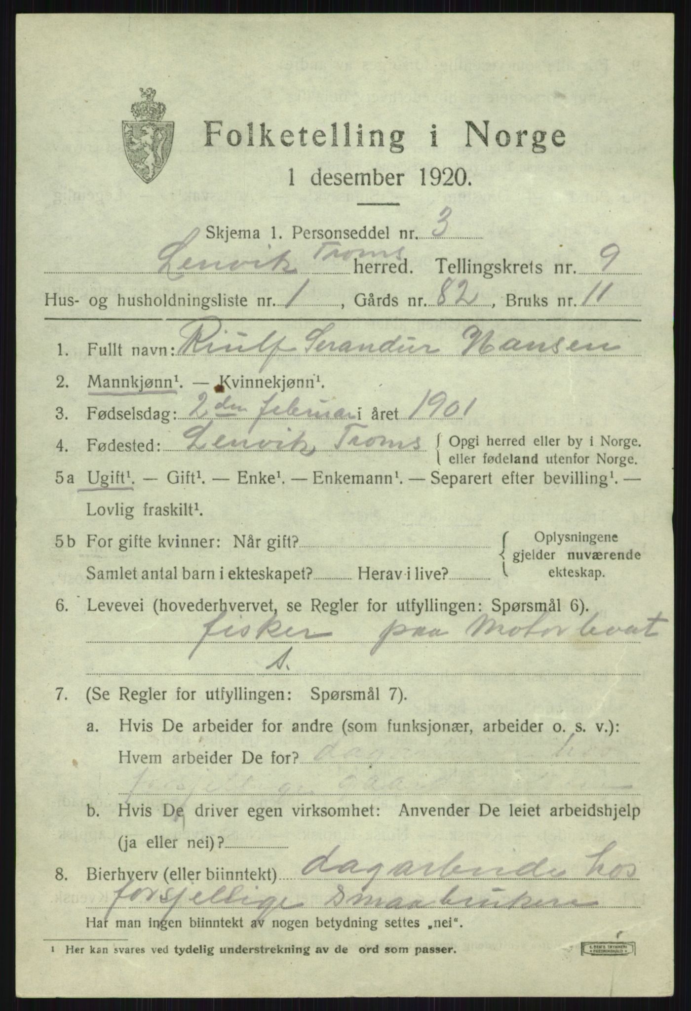 SATØ, 1920 census for Lenvik, 1920, p. 12290