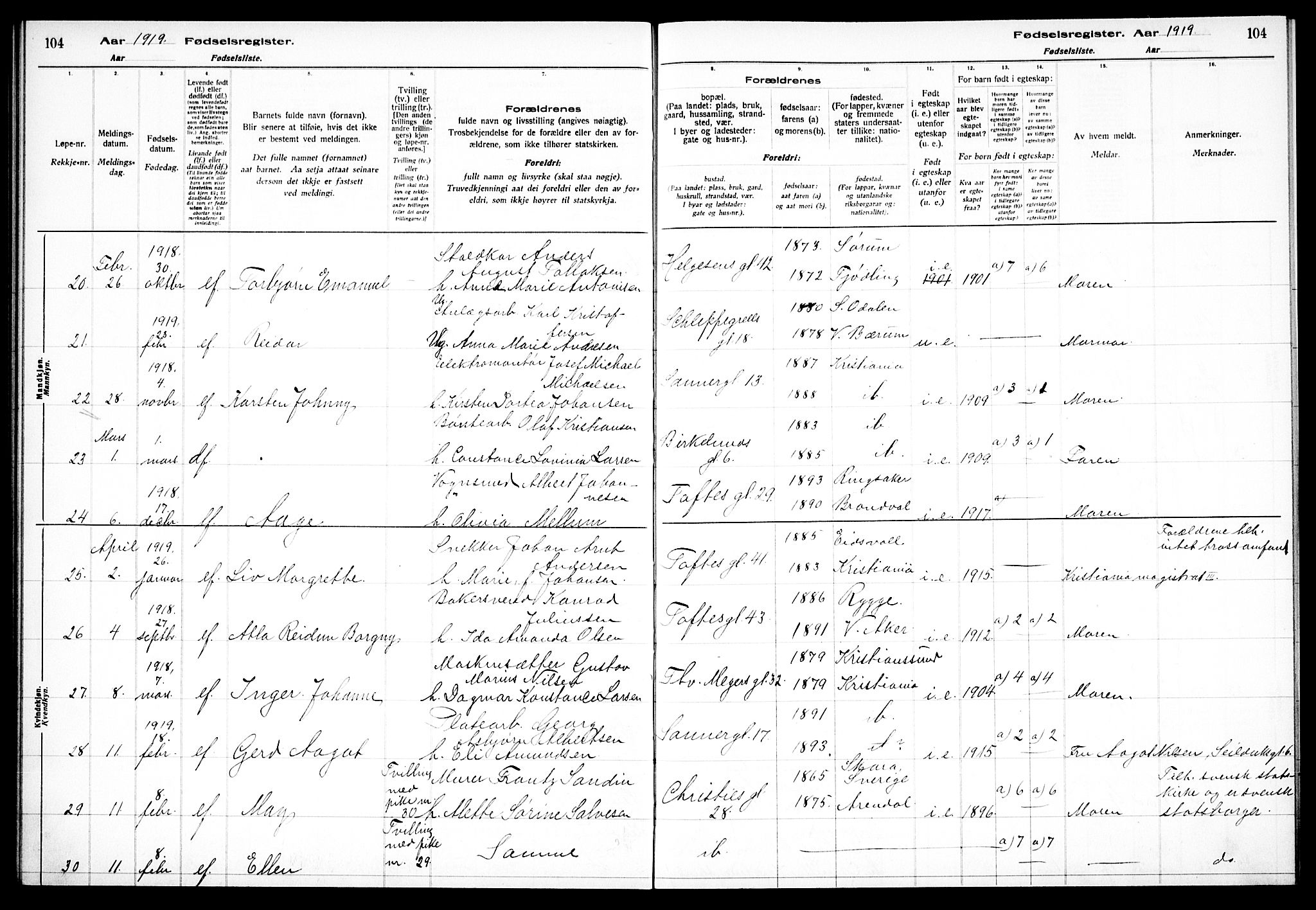 Paulus prestekontor Kirkebøker, AV/SAO-A-10871/J/Ja/L0001: Birth register no. 1, 1916-1923, p. 104