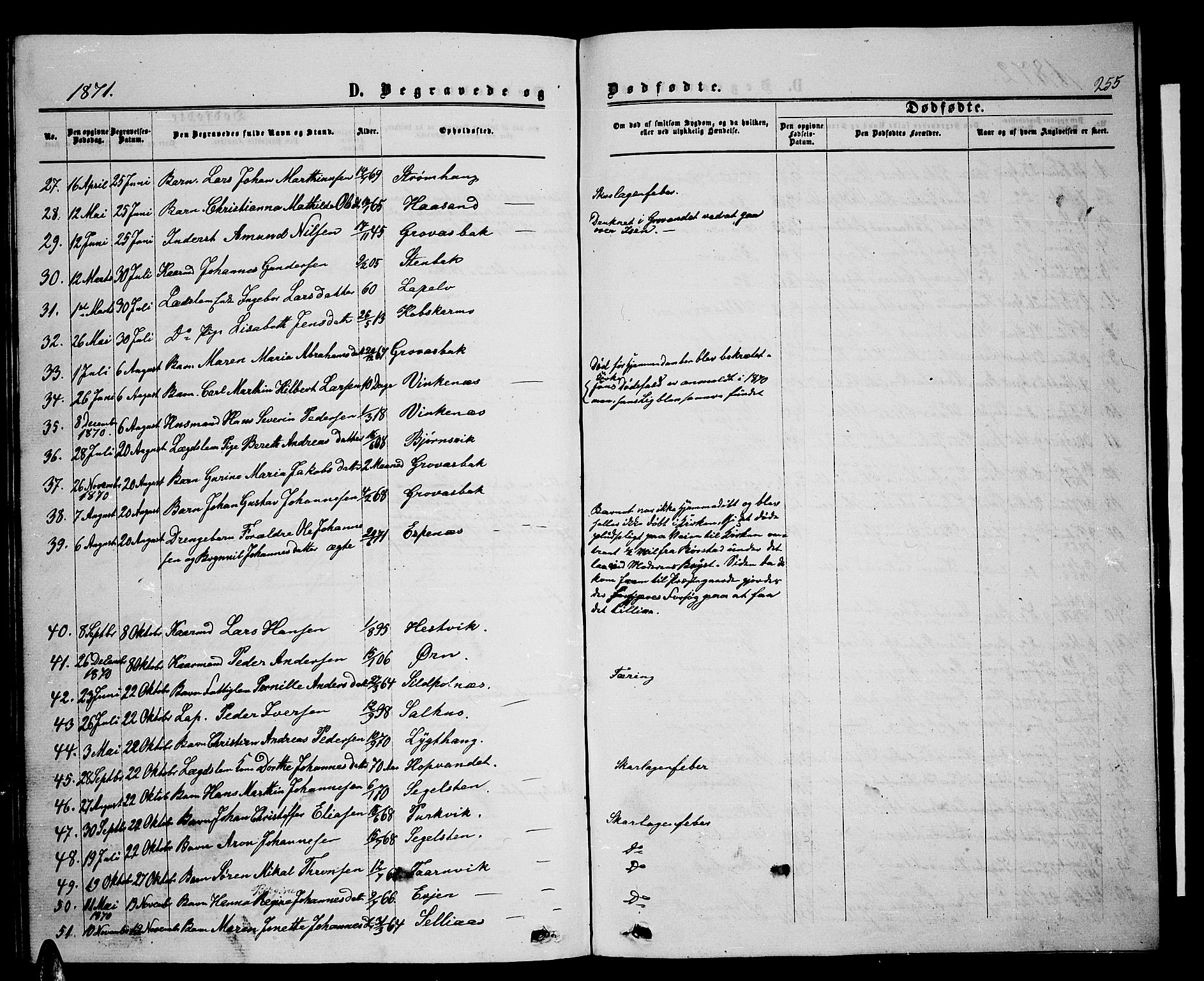 Ministerialprotokoller, klokkerbøker og fødselsregistre - Nordland, AV/SAT-A-1459/853/L0775: Parish register (copy) no. 853C03, 1859-1877, p. 255