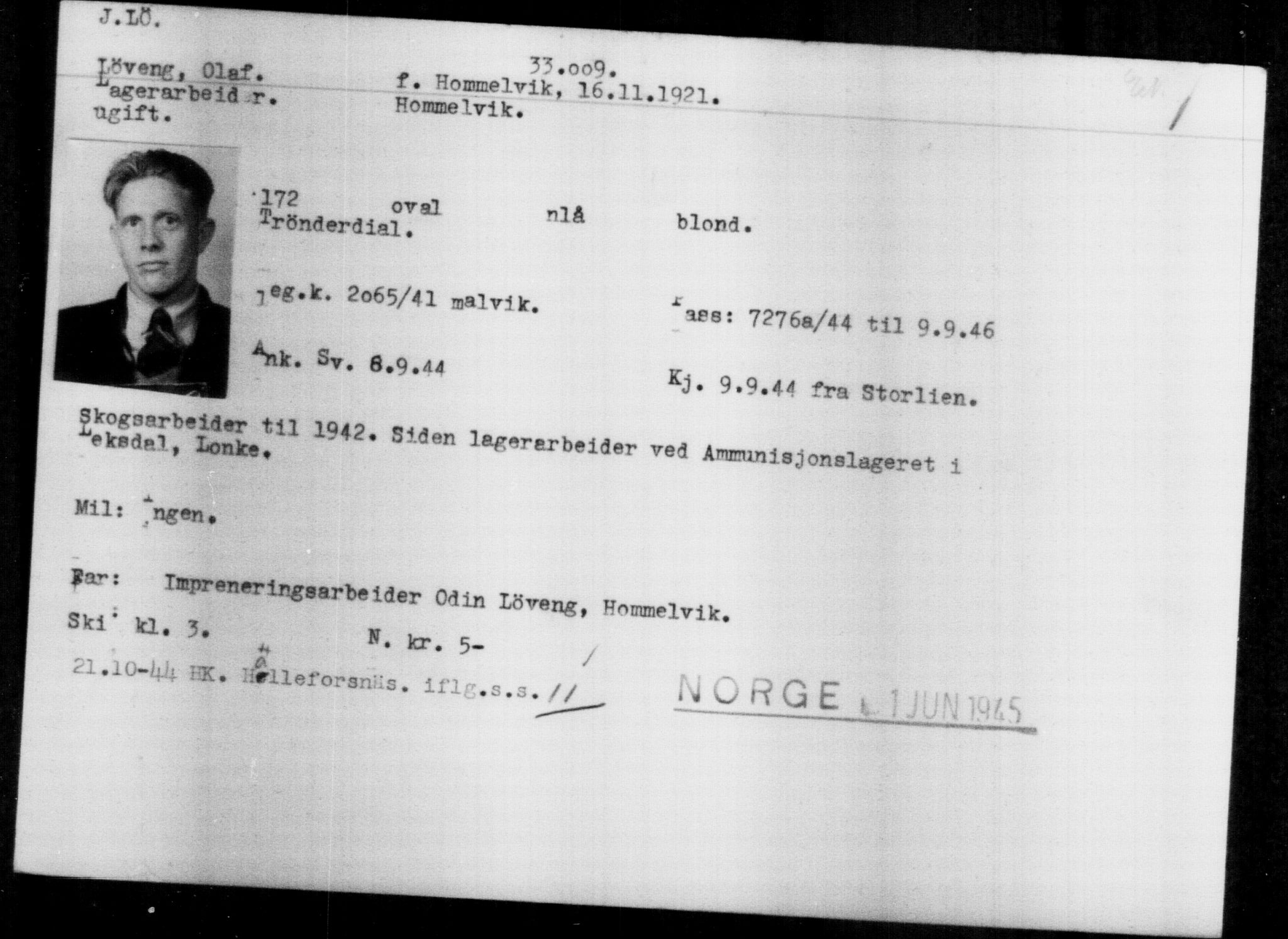 Utenriksstasjonene, Legasjonen i Stockholm, Flyktningkontoret, AV/RA-S-6753/V/Va/L0013: Kjesäterkartoteket, flyktninger med registreringsnr. 31500-34731, 1940-1945, p. 1578
