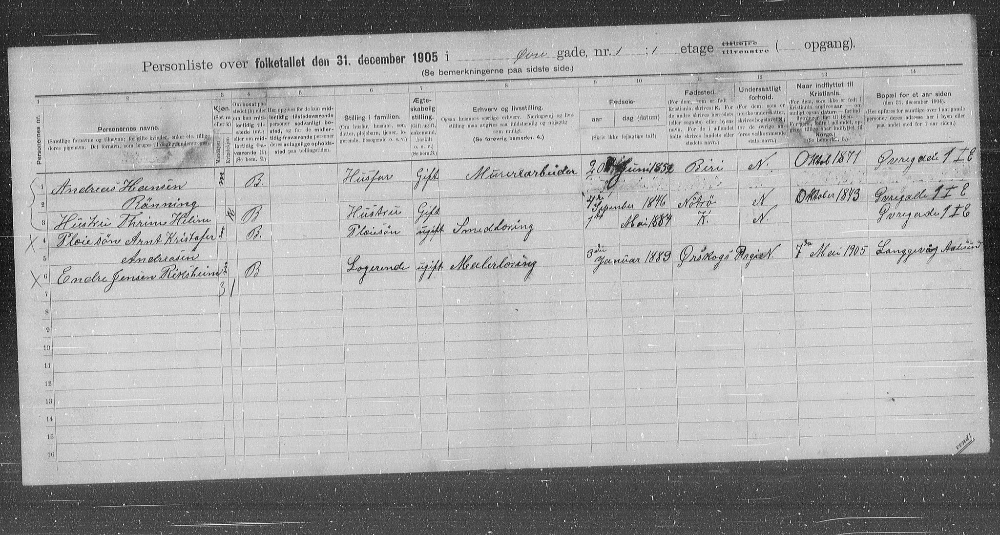 OBA, Municipal Census 1905 for Kristiania, 1905, p. 68204